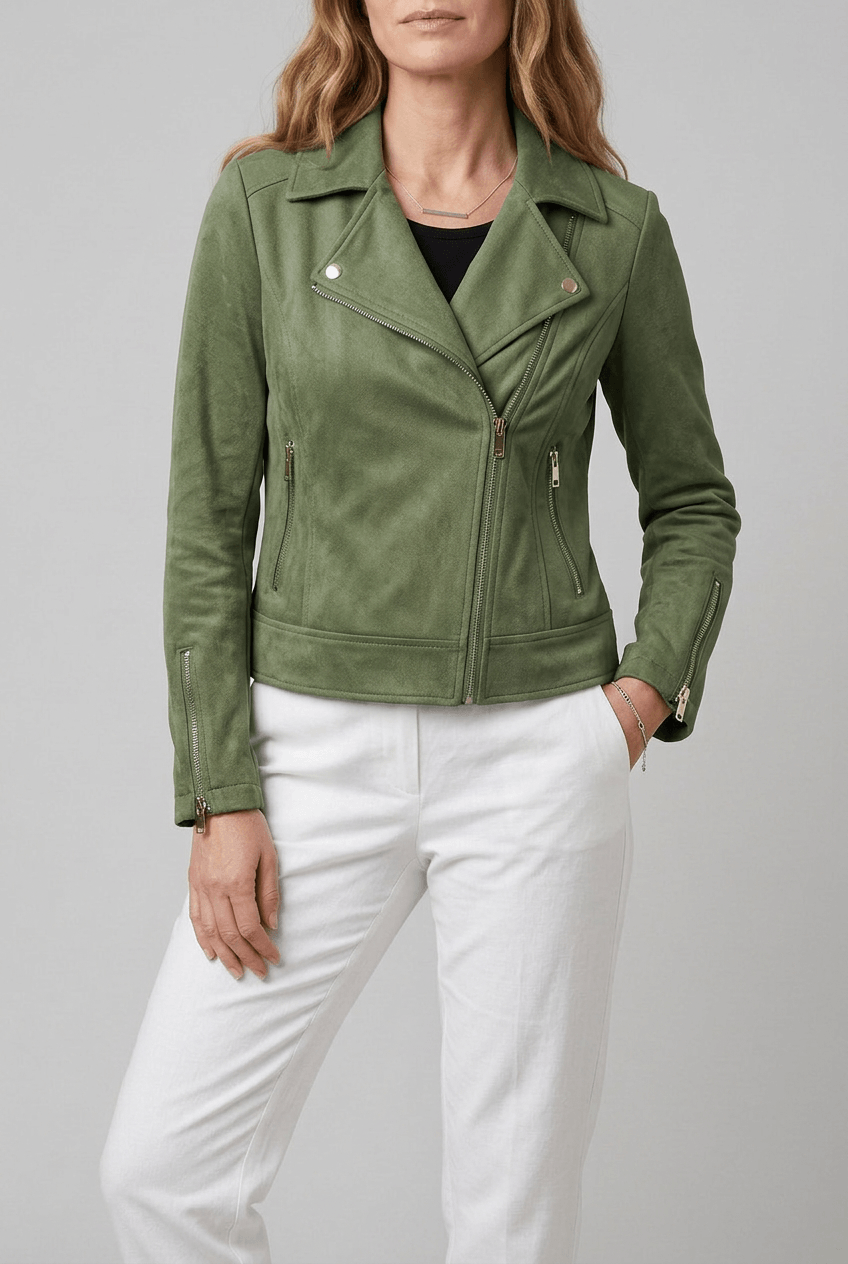 Women's Cropped Biker Jacket | Asymmetric Zip