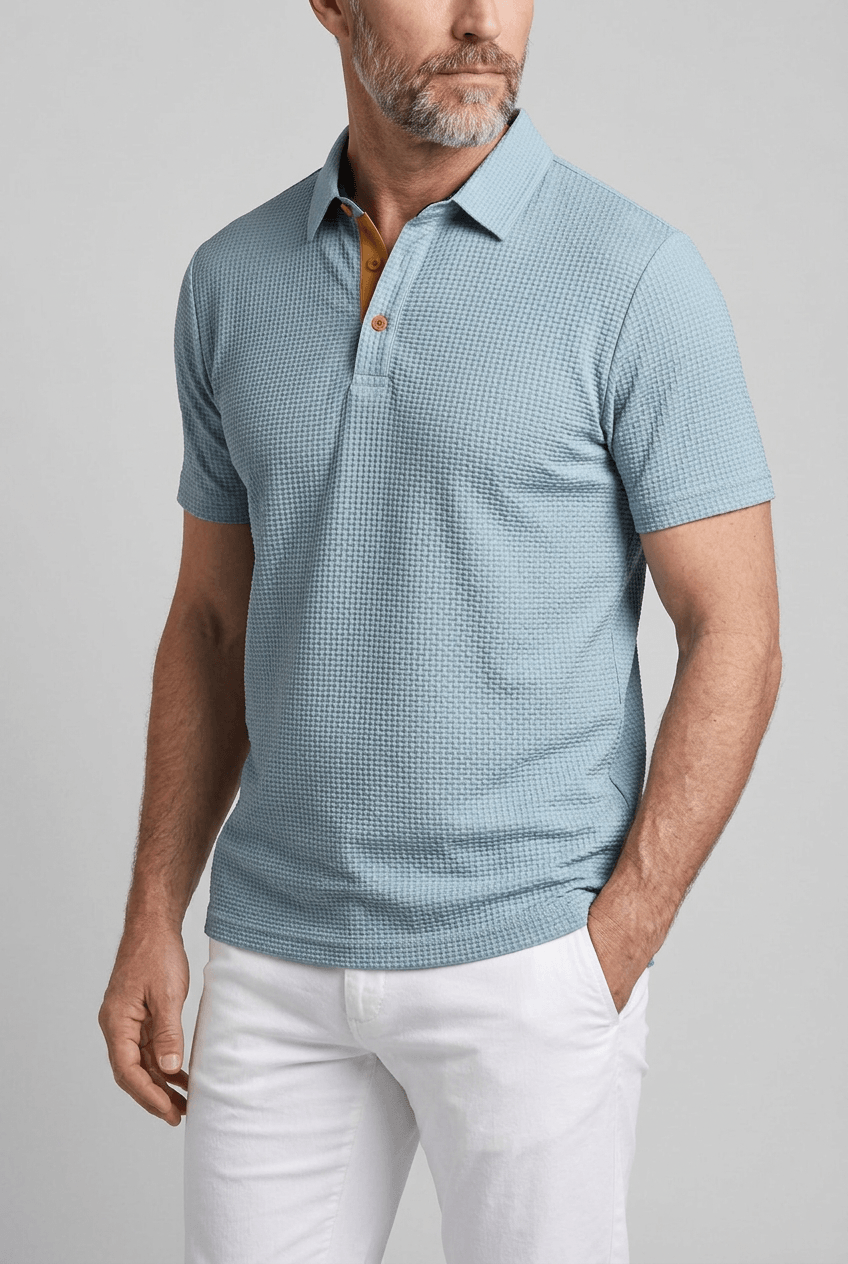 Men's Polo Shirt | Waffle Texture, Contrast Placket & Chest Pocket