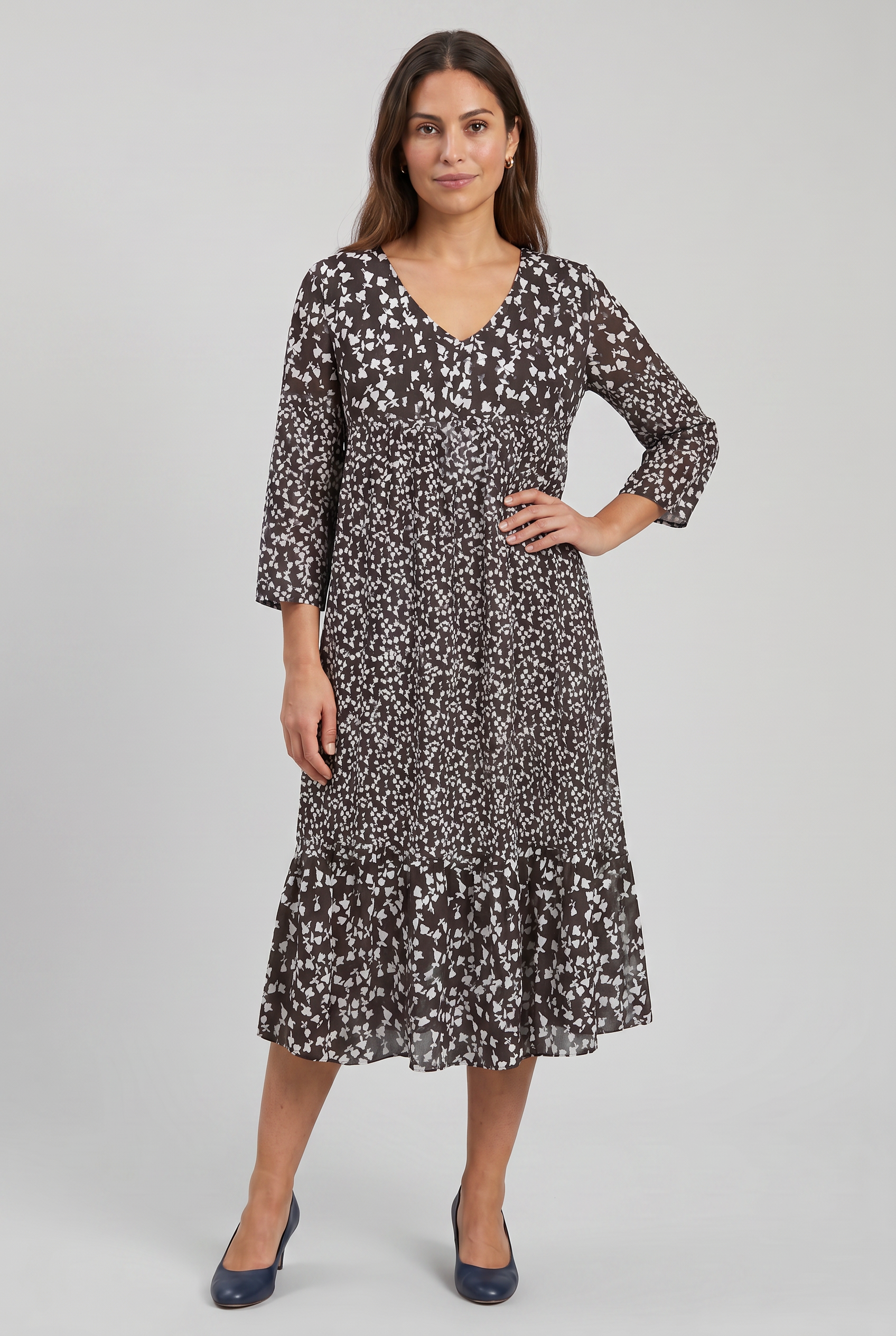 Women's V-Neck 3/4 Sleeves Boho Flared A-Line Dress | Printed