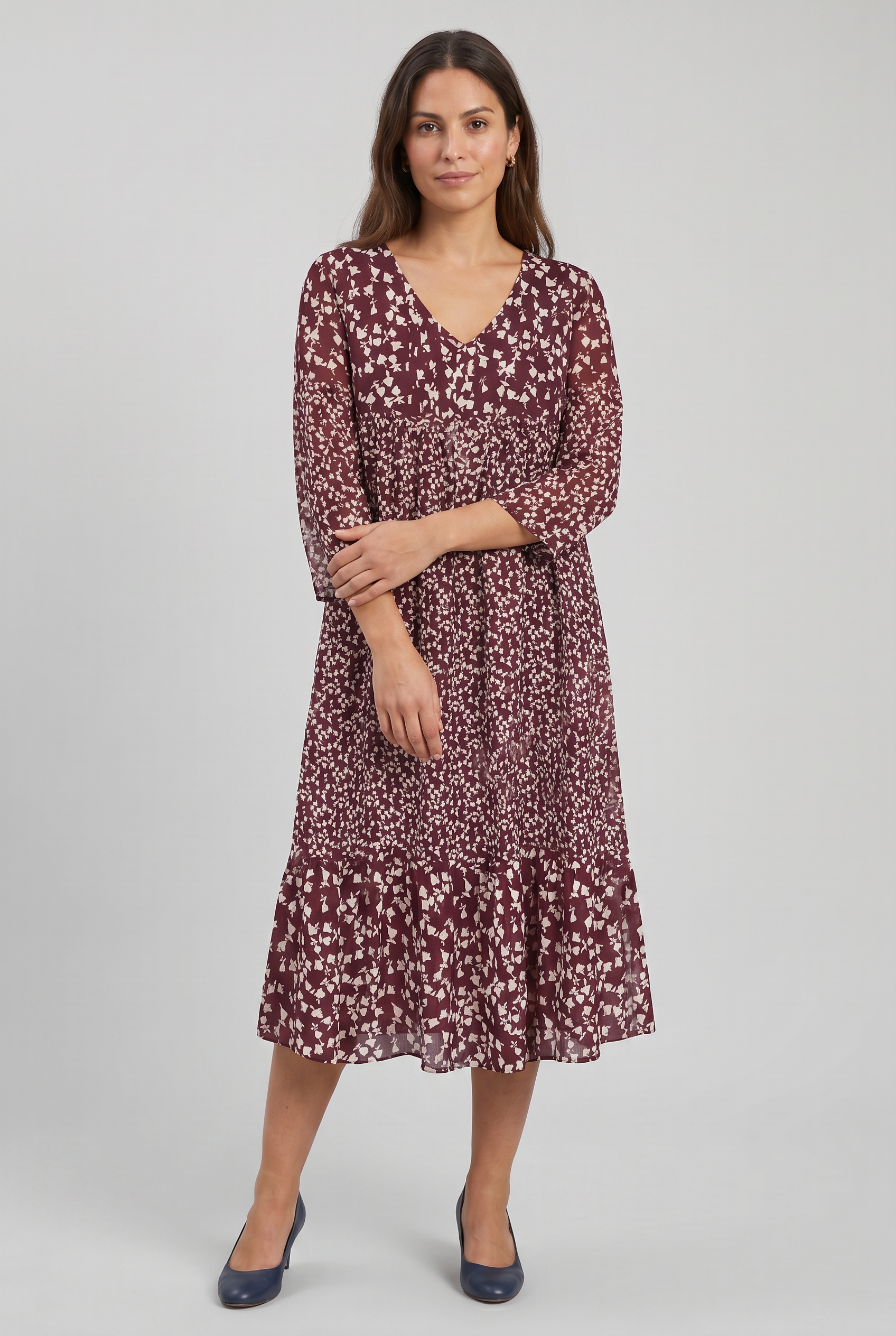 Women's V-Neck 3/4 Sleeves Boho Flared A-Line Dress | Printed