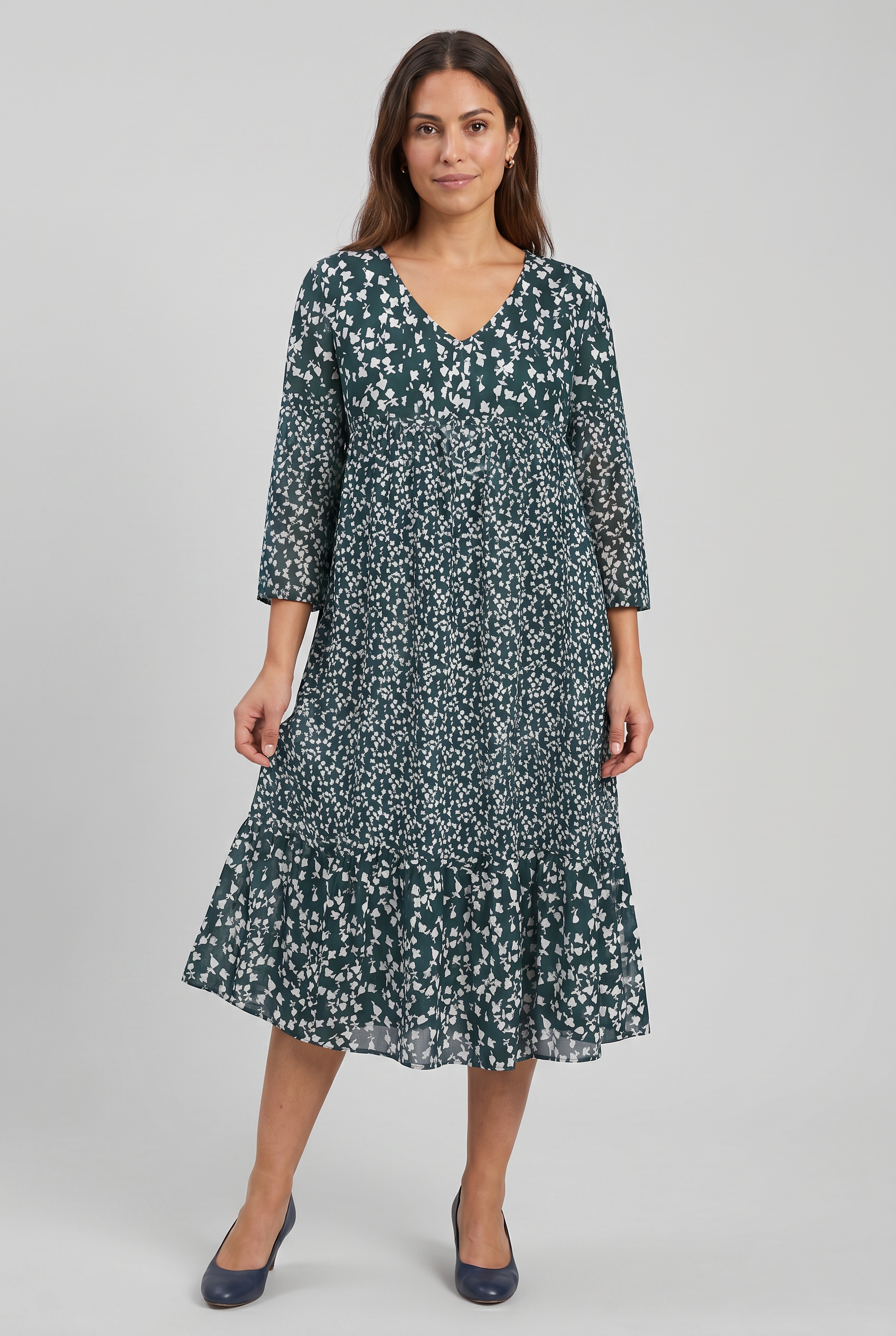 Women's V-Neck 3/4 Sleeves Boho Flared A-Line Dress | Printed