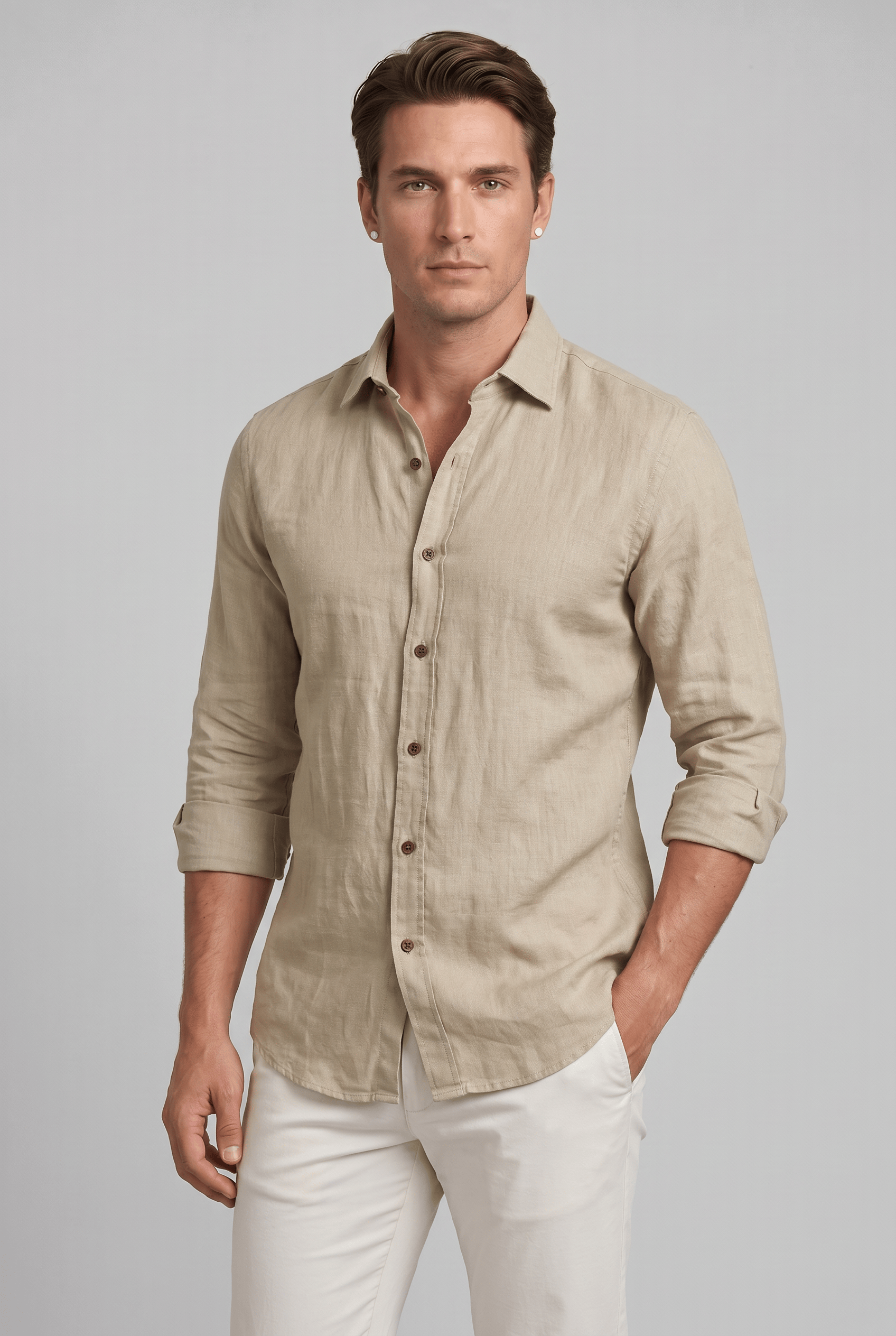 Men’s Collared Long Sleeve Button-Down Shirt | Button Cuffs
