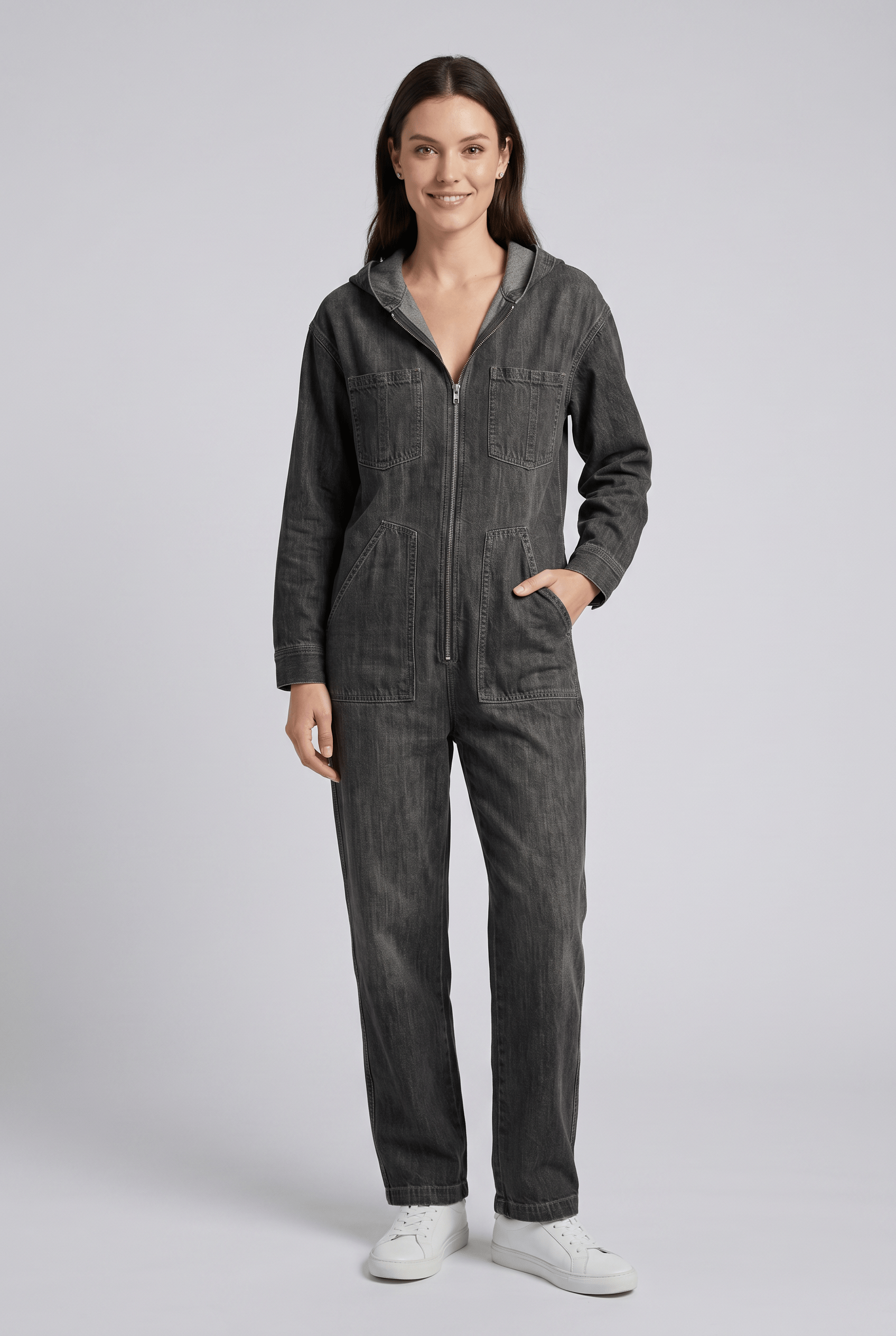 Women’s Hooded Zipper Jumpsuit | Wide Leg