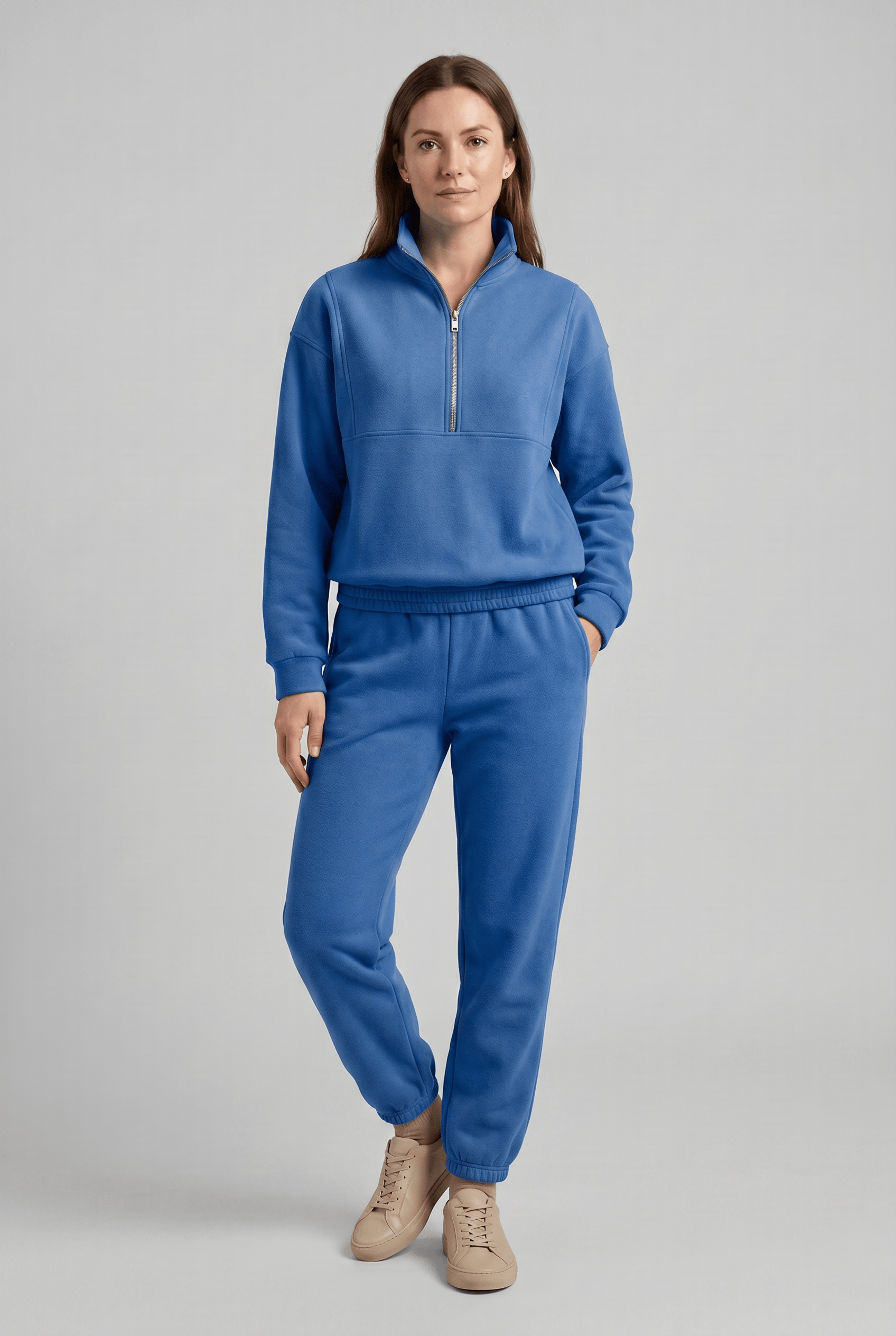 Women’s Stand Collar Zip Up Tracksuit Set | Ribbed Cuff