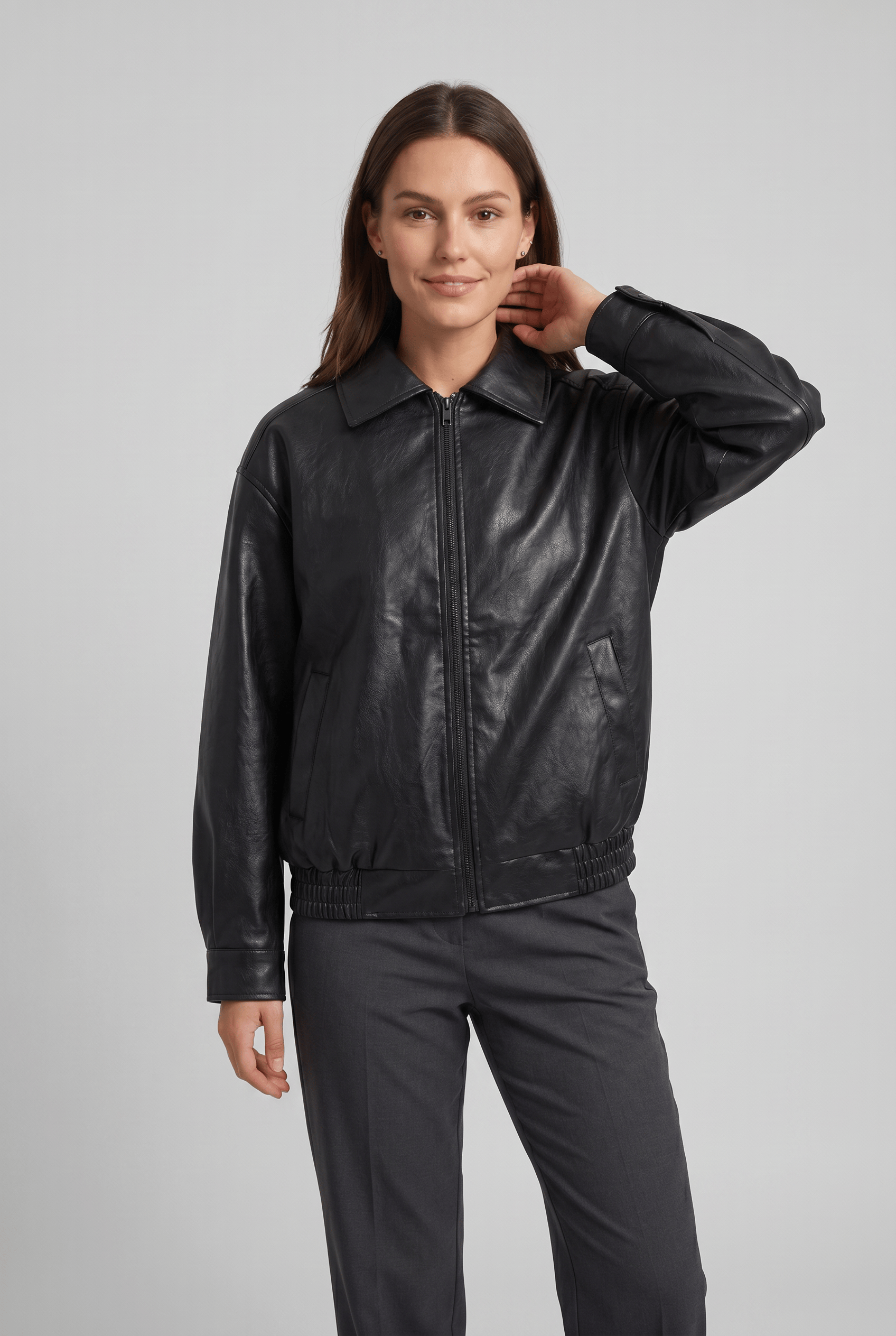 Women's Collared Oversized Zip Up Jacket | Vintage