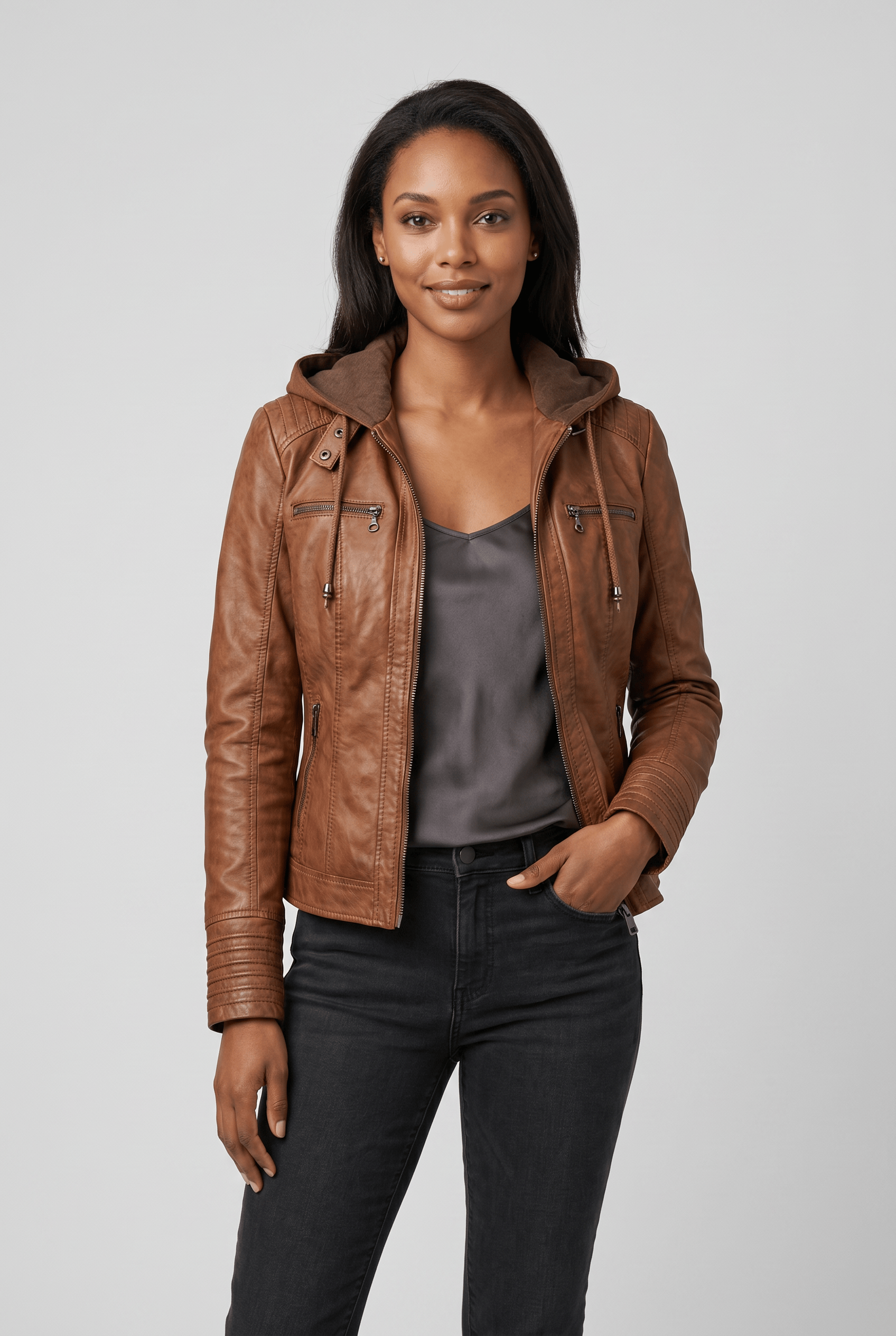 Women's Hooded Long Sleeves Slim Fit Jacket | Zip Up