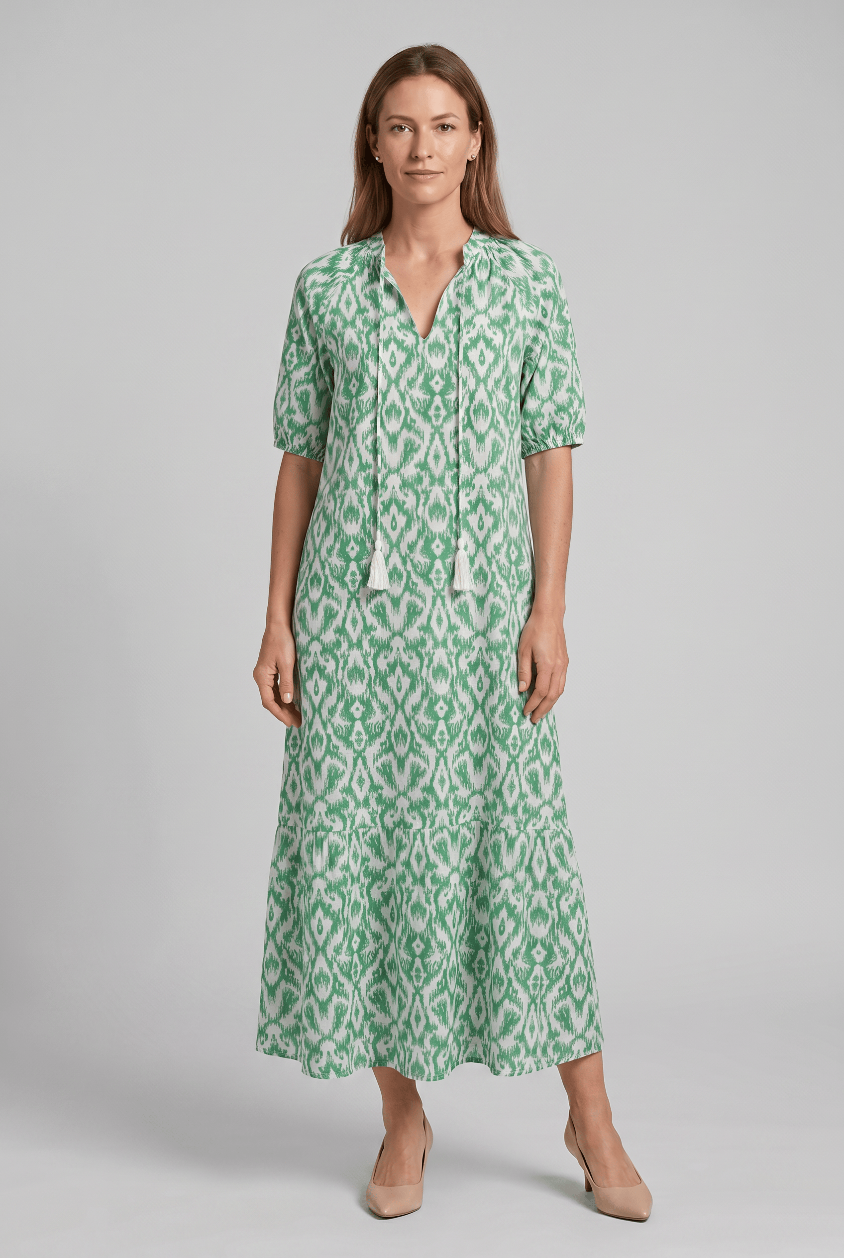 Women's V-Neck Short Sleeve Floral A-Line Dress | Maxi
