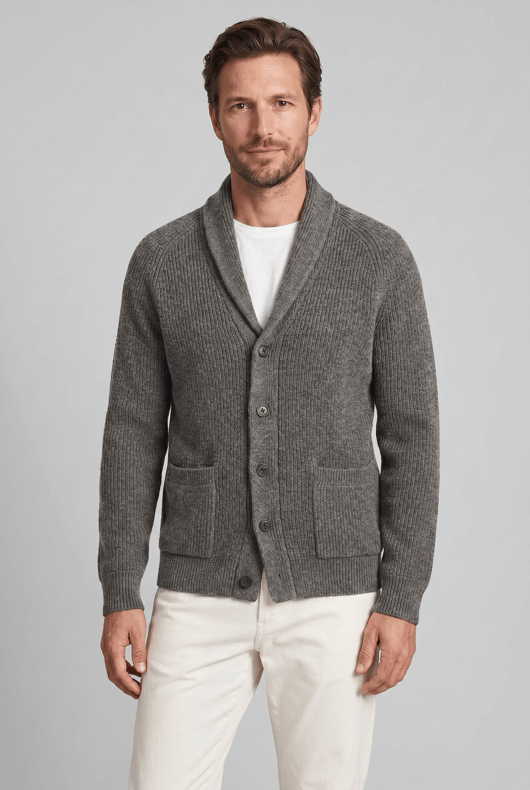 Men’s Collared Ribbed Knit Cardigan | Button Up