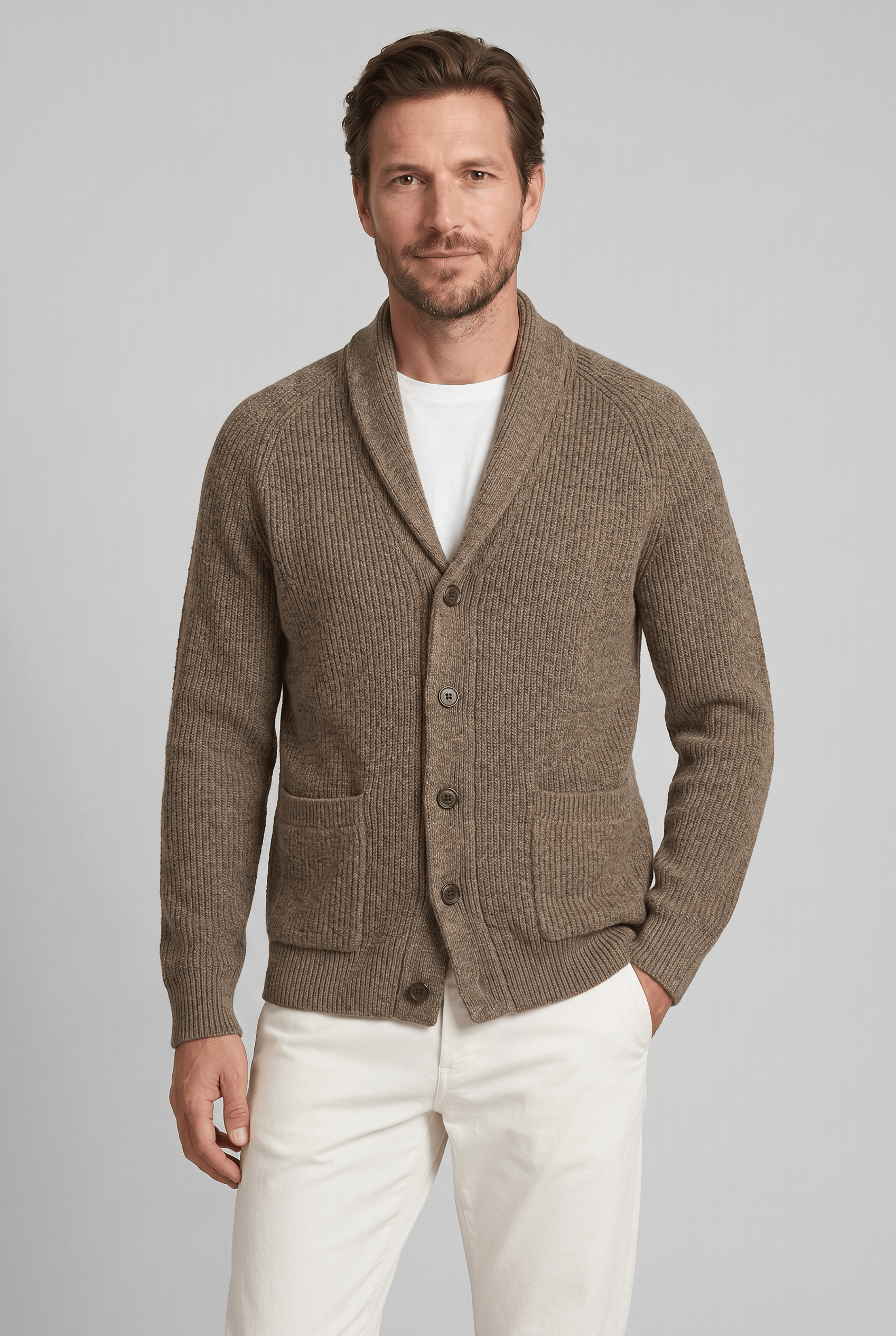 Men’s Collared Ribbed Knit Cardigan | Button Up