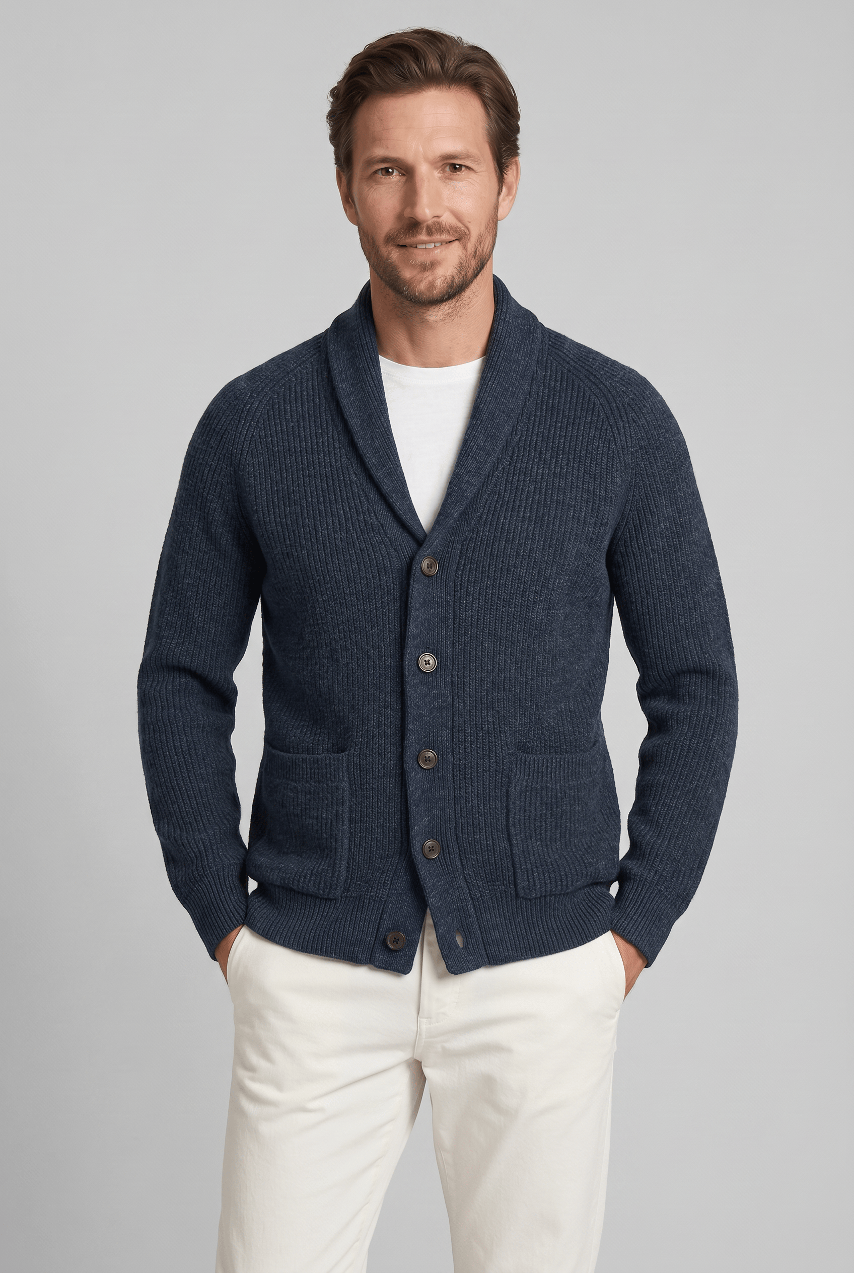 Men’s Collared Ribbed Knit Cardigan | Button Up