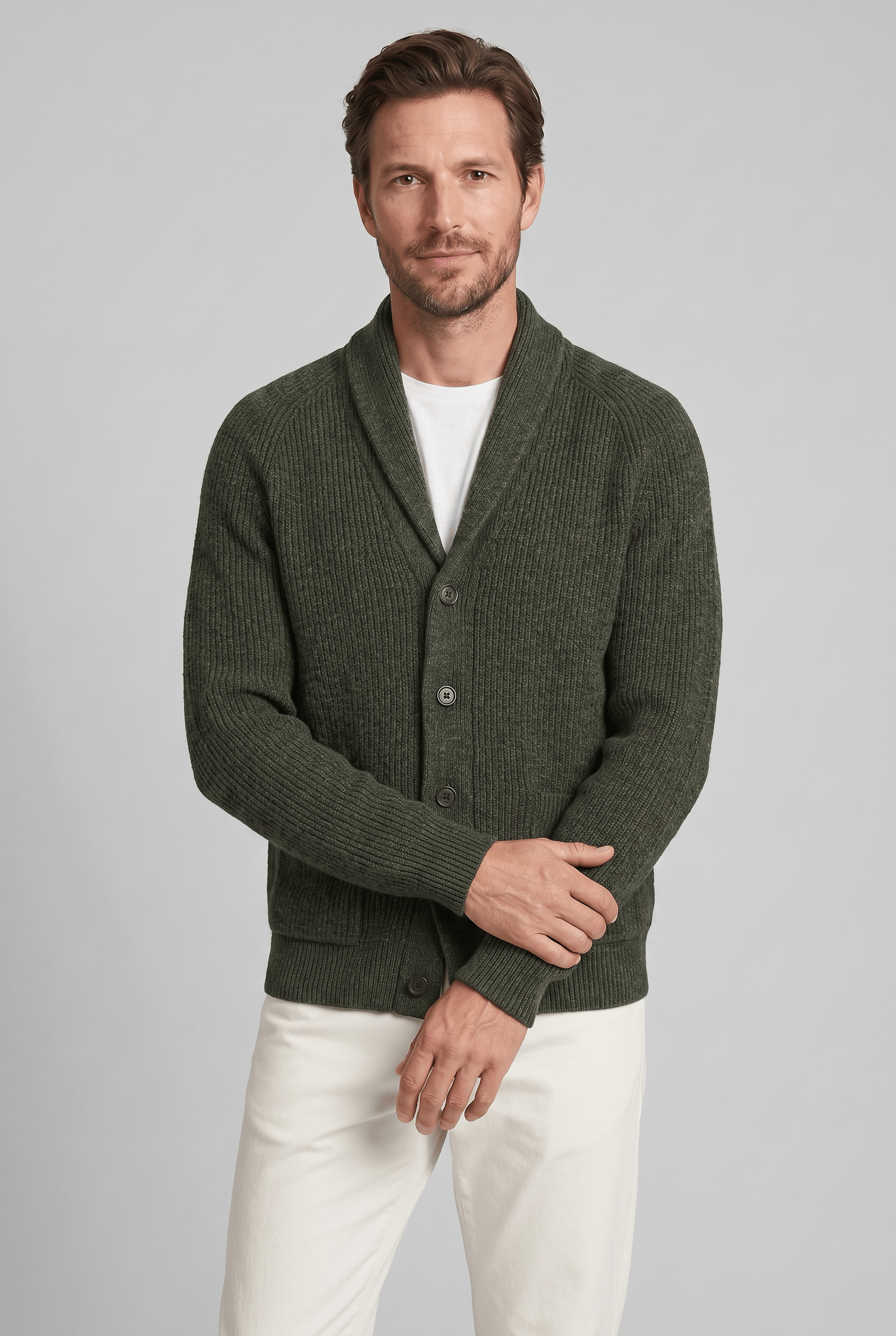Men’s Collared Ribbed Knit Cardigan | Button Up