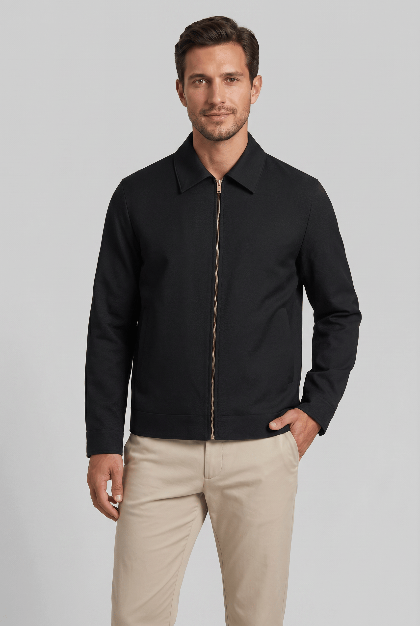 Men’s Zip-Up Collared Bomber Jacket | Casual