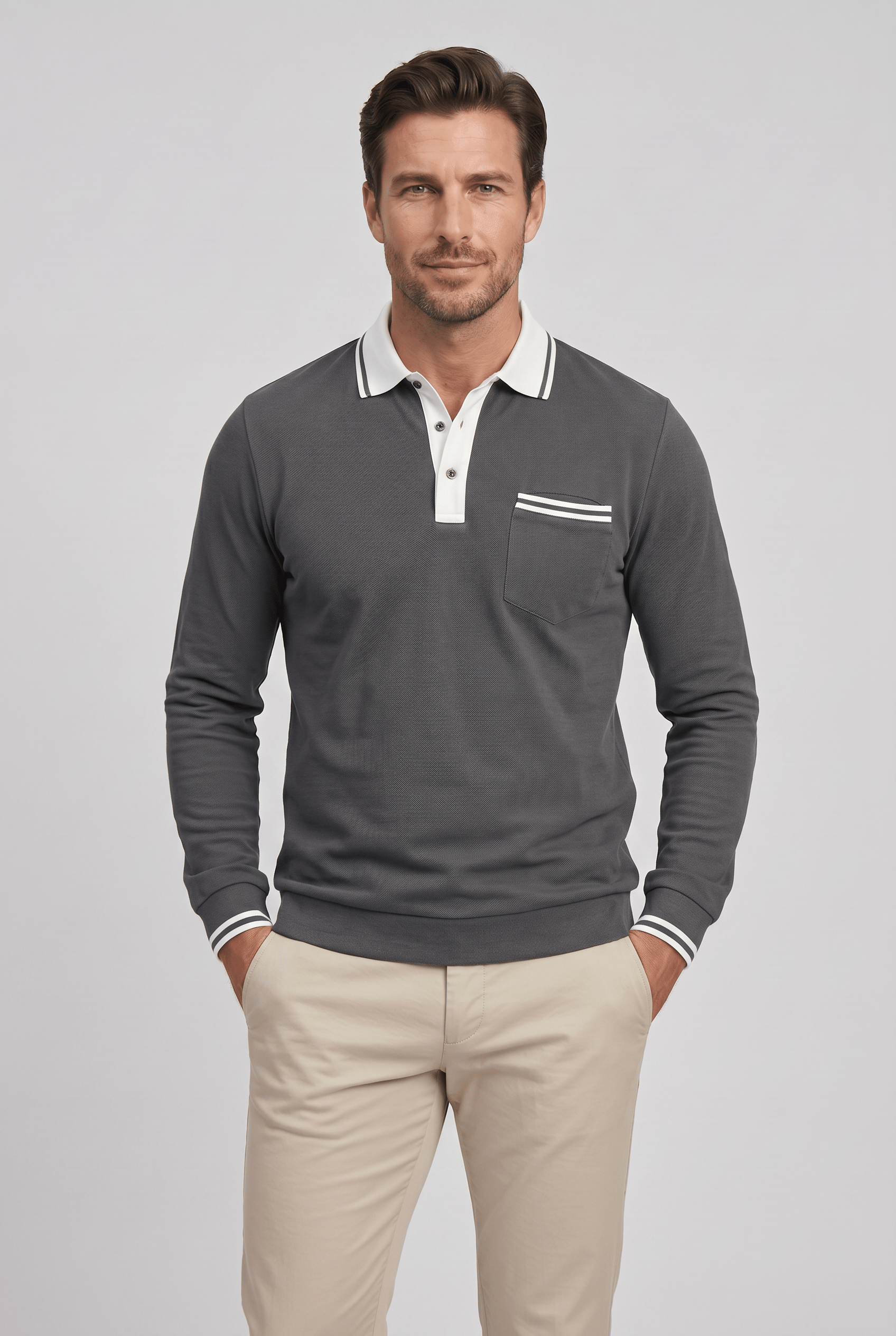 Men’s Collared Long Sleeve Polo Shirt | Slim Fit
