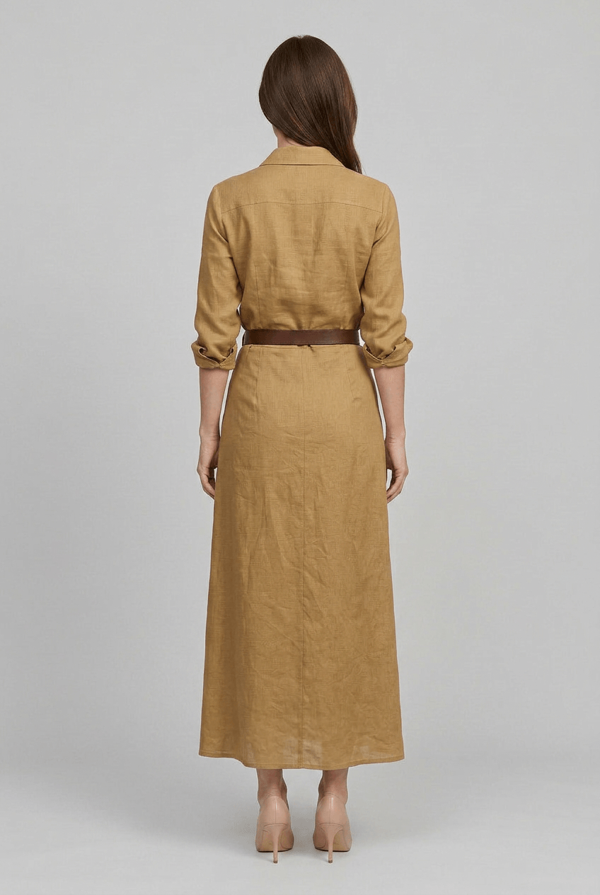 Women's Maxi Shirt Dress | Deep V-Neck & Draped Wrap Skirt