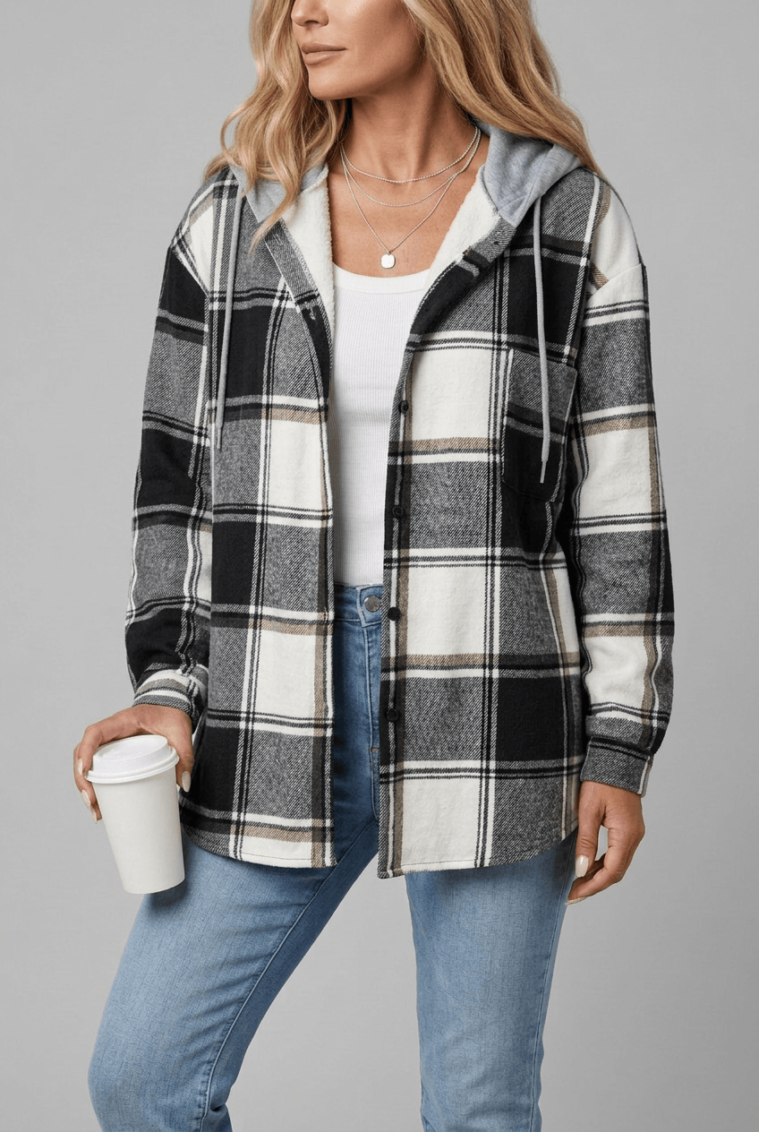 Women's Oversized Hooded Flannel Shirt Jacket | Button Front