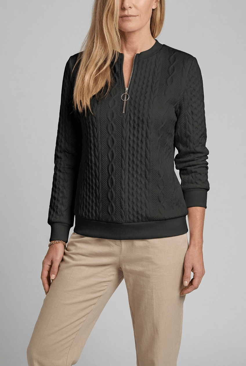 Women's Cable Knit Half Zip Jumper | Ribbed Hem