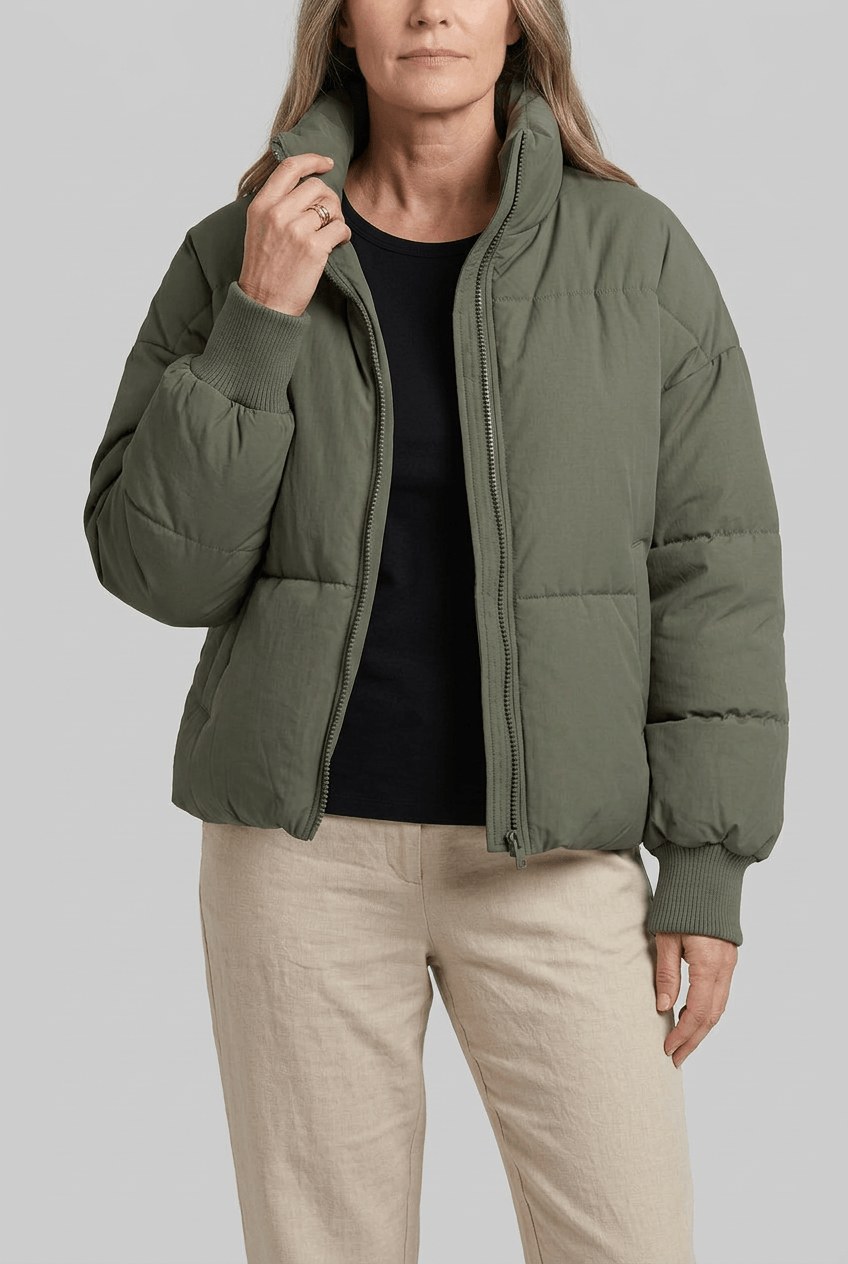 Women's Quilted Puffer Jacket | Cropped Zip Front