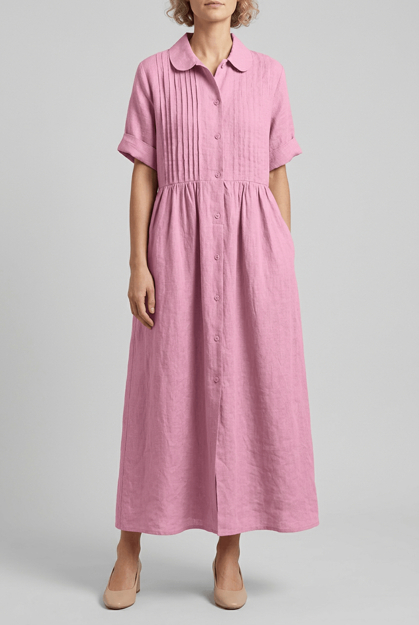 Women's Maxi Shirt Dress | Smocked Waist & Full-Length Skirt