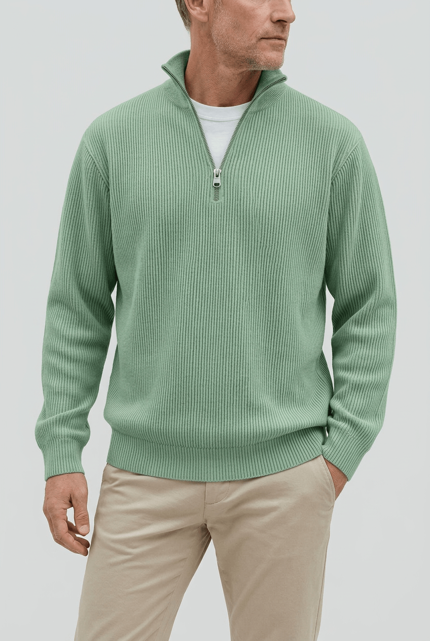 Men's Ribbed Quarter Zip Jumper | High Collar