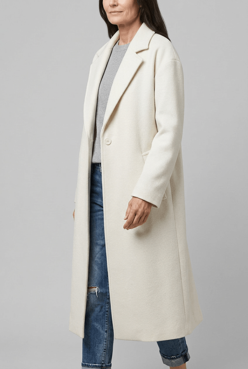 Women's Long Coat | Wide Lapel & Side Pockets