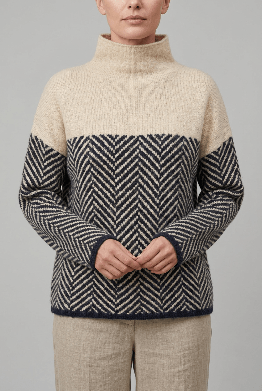 Women's Oversized Turtleneck Jumper | Chevron Pattern