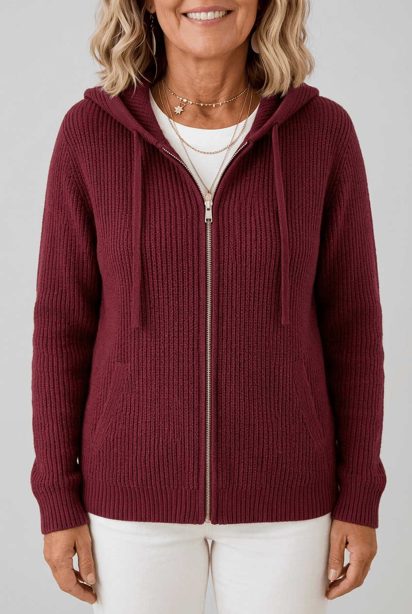 Women's Hooded Cardigan | Ribbed Knit & Full Zip