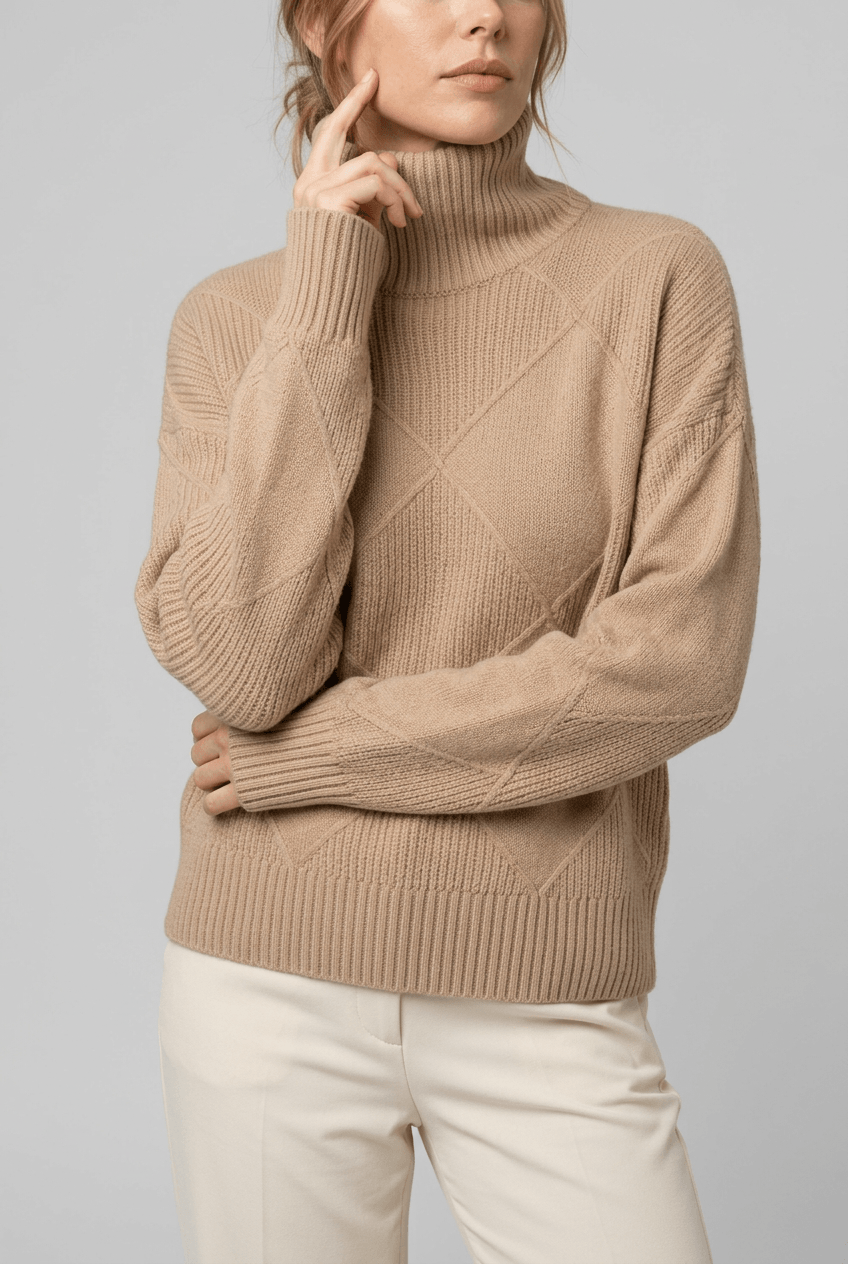 Women's Roll Neck Jumper | Textured Diamond Knit