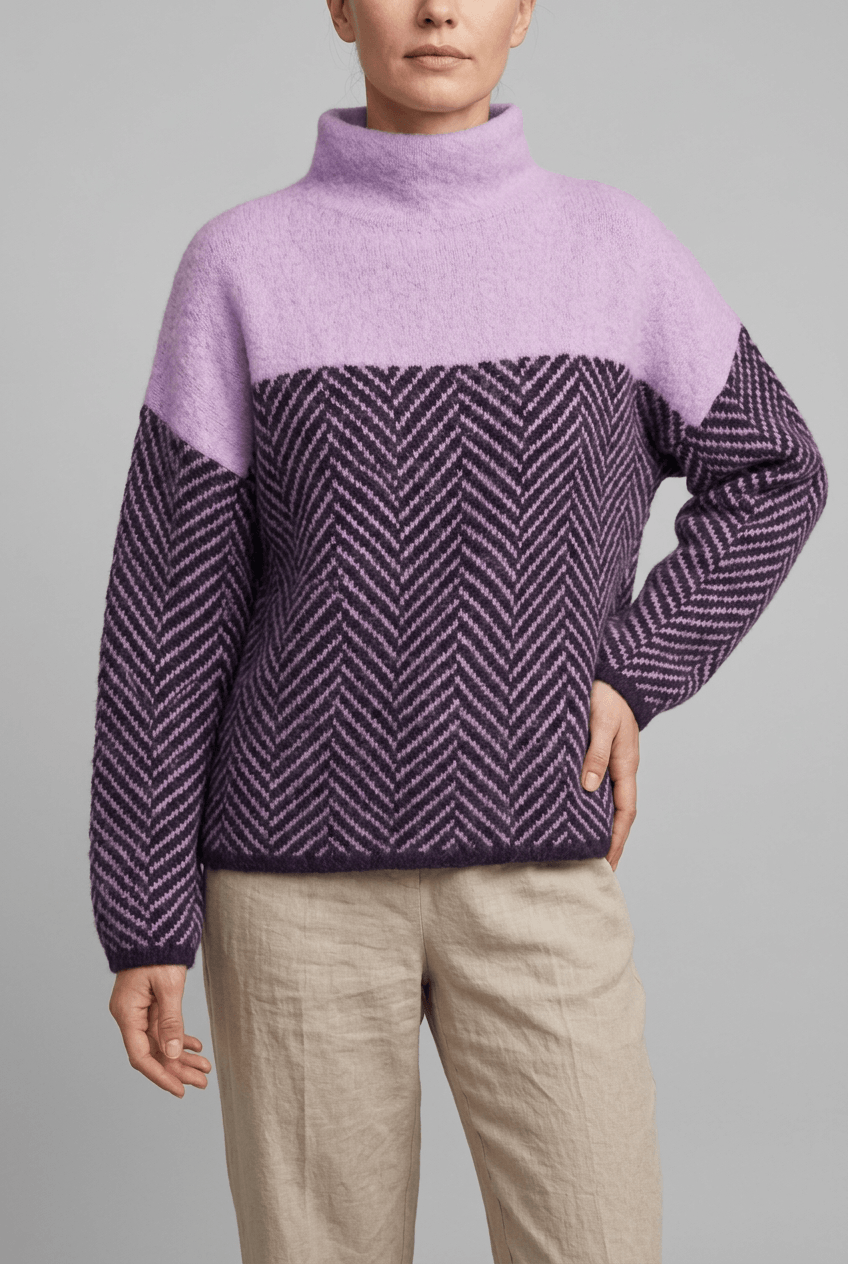 Women's Oversized Turtleneck Jumper | Chevron Pattern