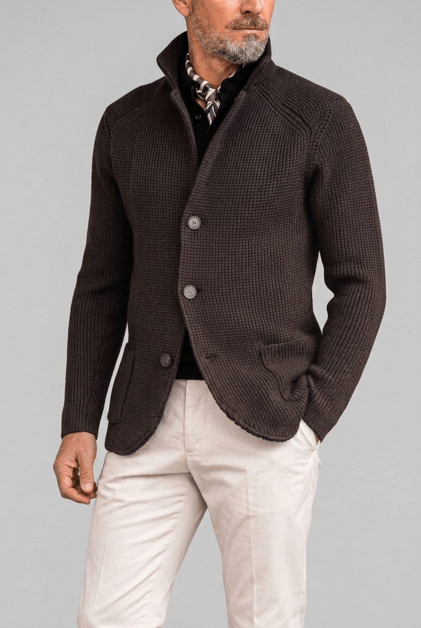 Men's Knitted Cardigan | Slim Fit & Stand Collar