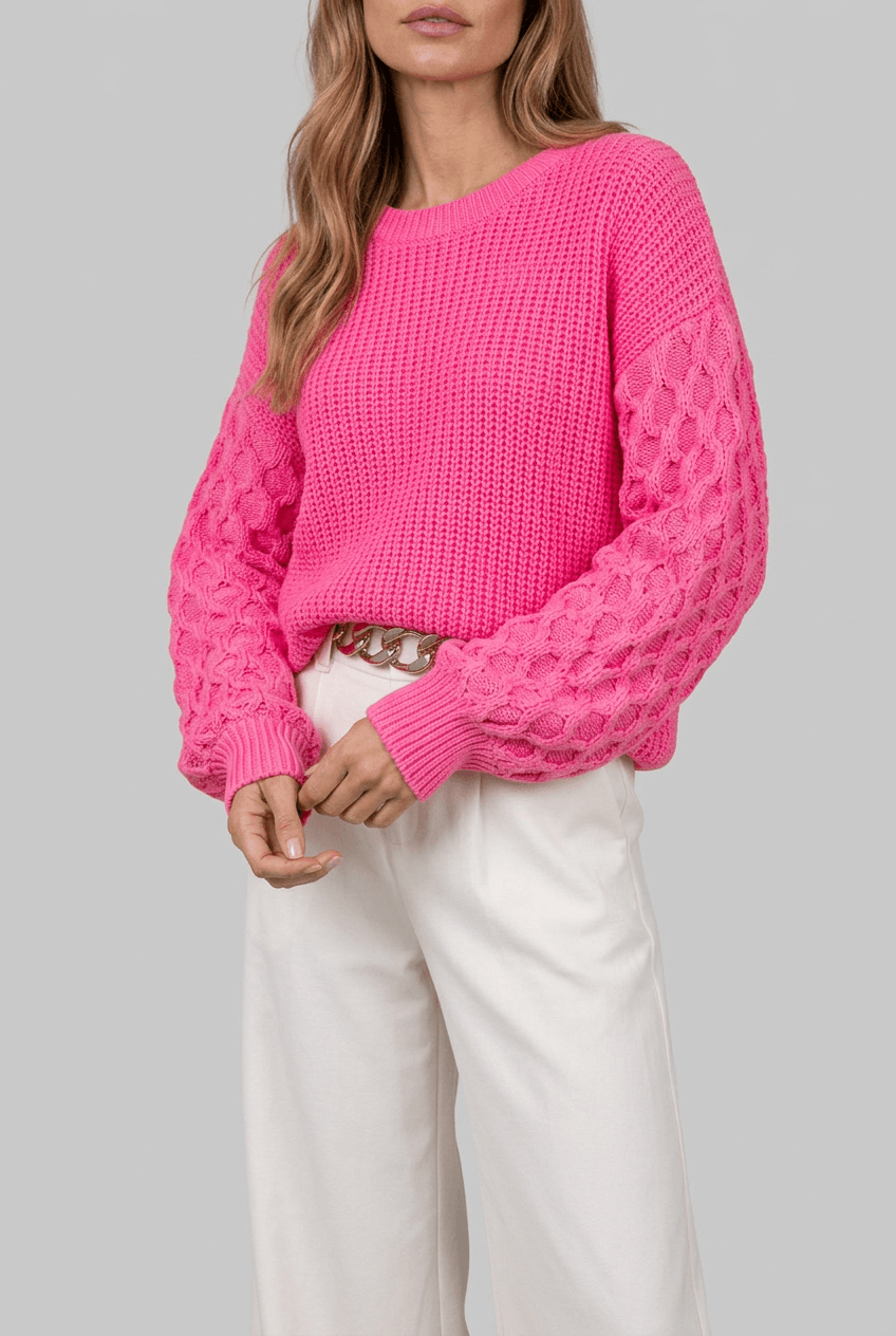 Women's Waffle Knit Jumper | Textured Sleeves