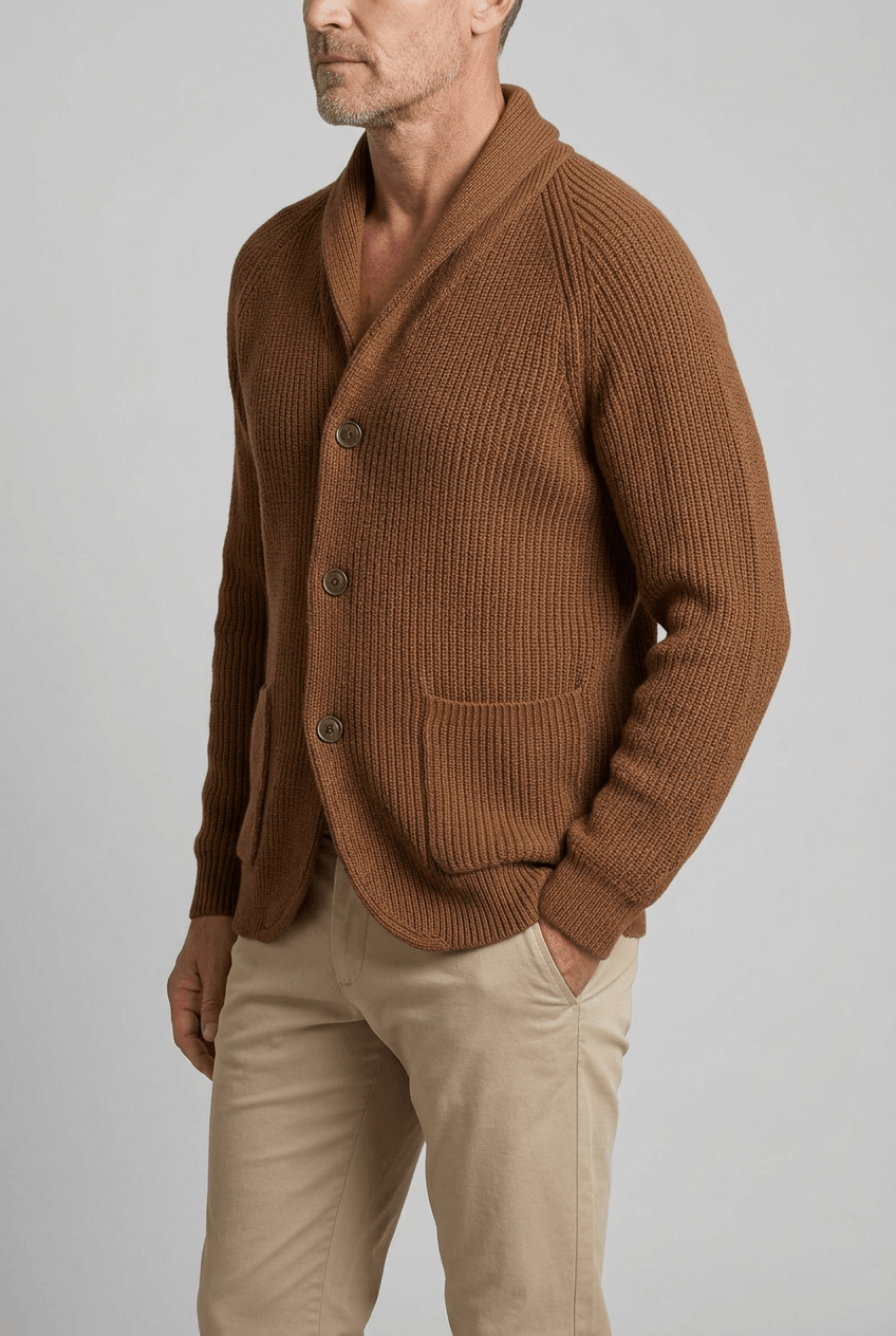 Men's Cardigan | Shawl Collar & Ribbed Button Front