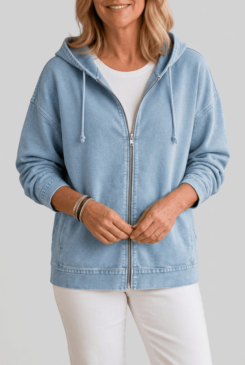 Women's Full Zip Washed Hoodie | Drawstring Hood