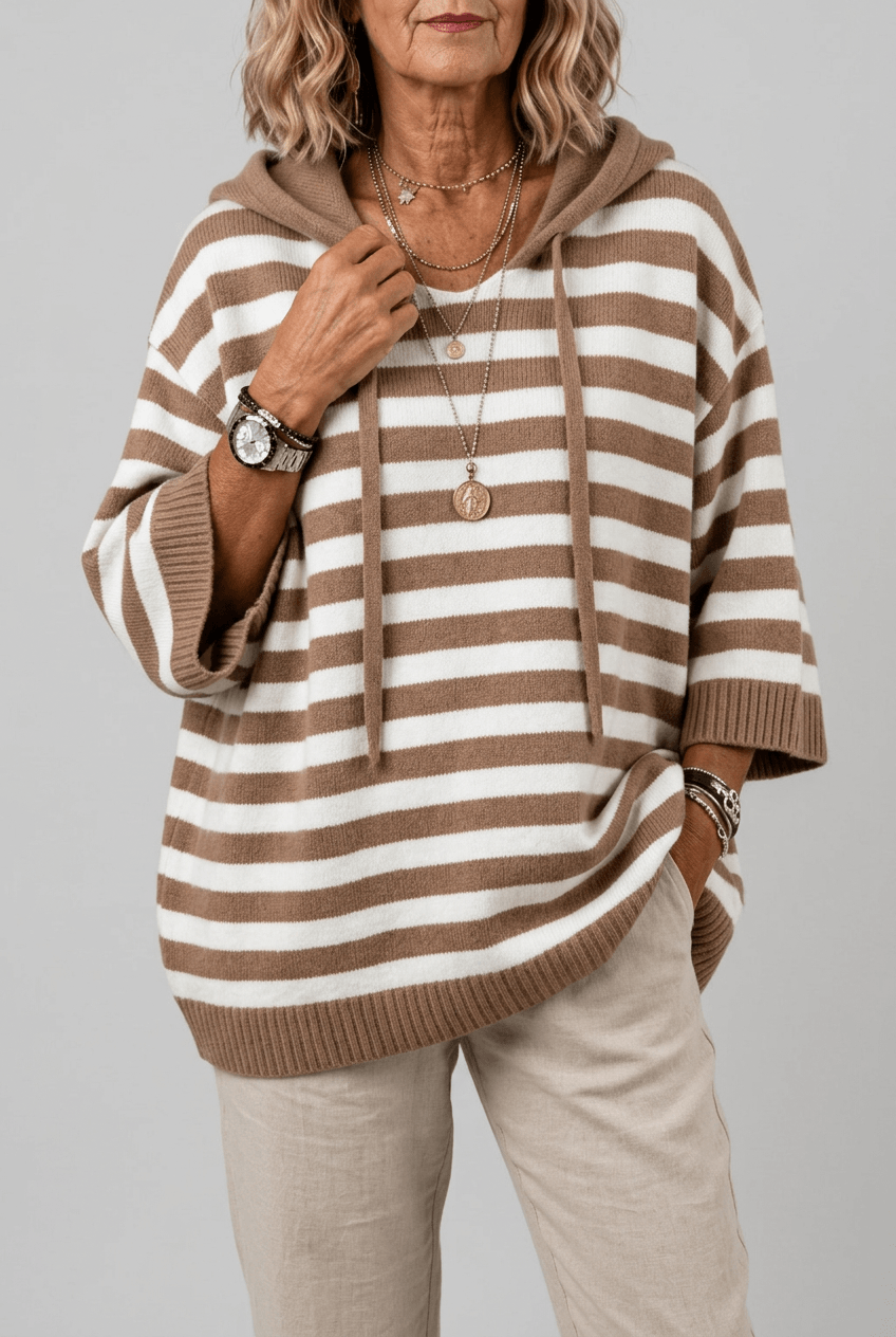 Oversized Hooded Women's Jumper | Striped Pattern