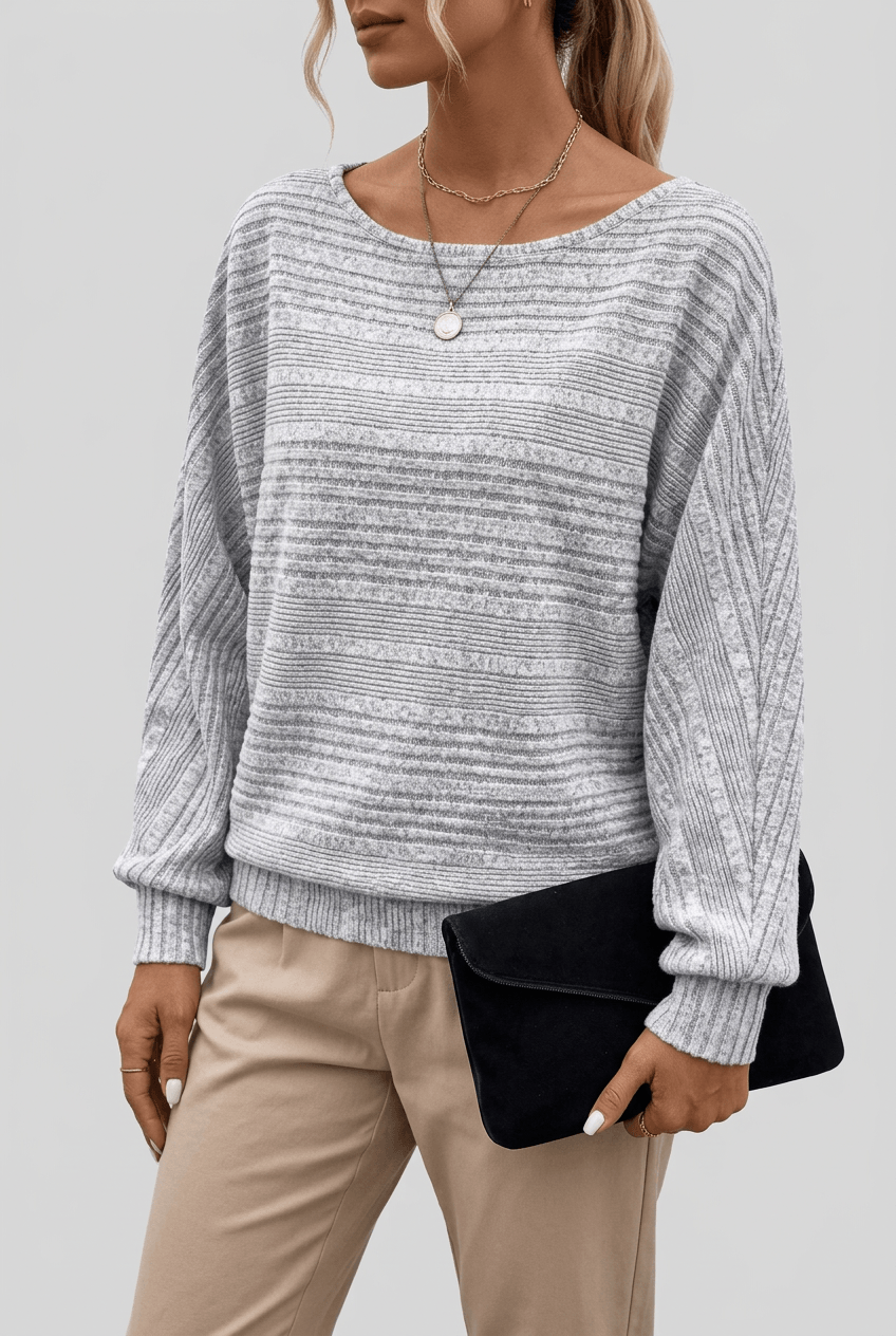 Women's Jumper | Striped Boat Neck & Ribbed Cuffs