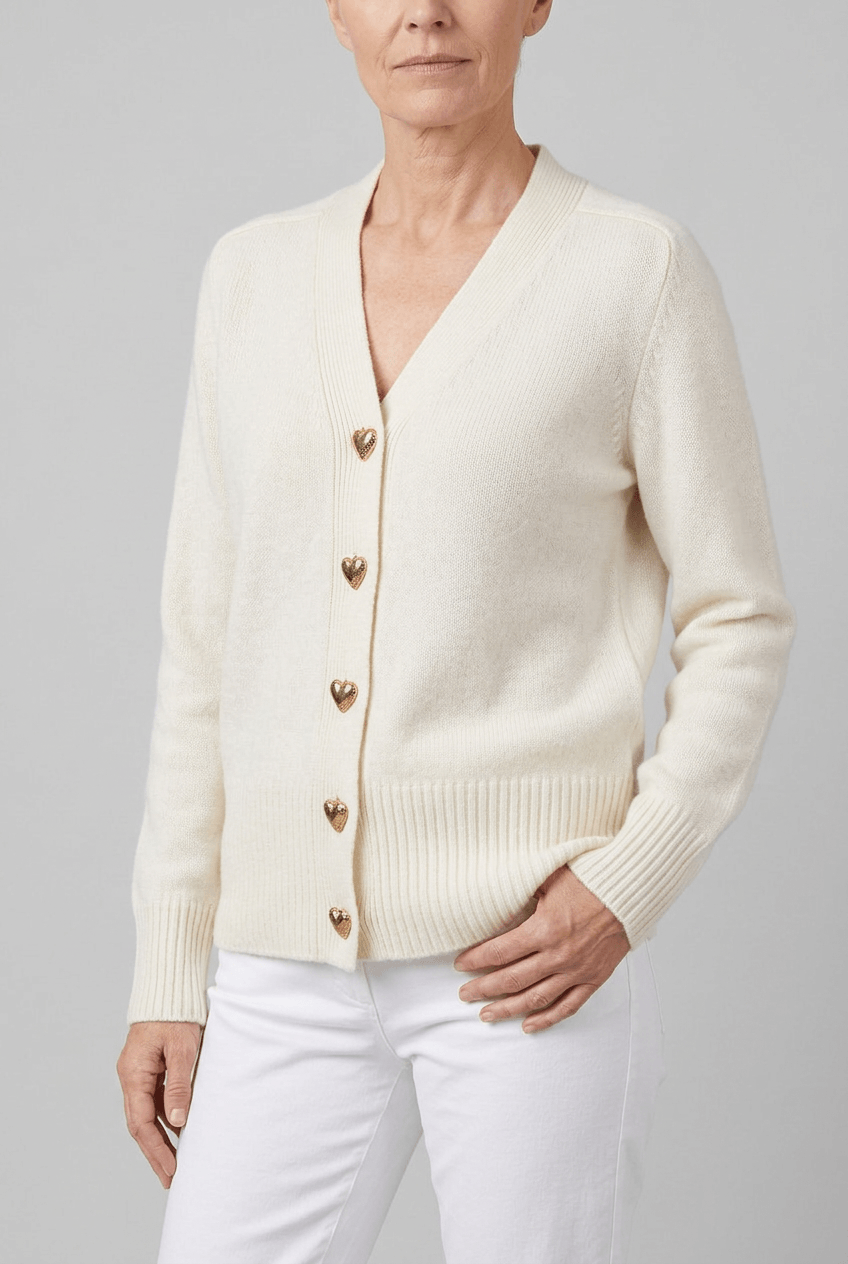 Women's V-Neck Cardigan | Heart Button Front