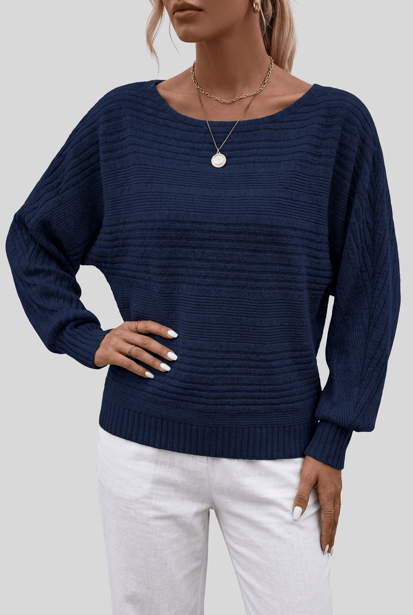 Women's Jumper | Striped Boat Neck & Ribbed Cuffs