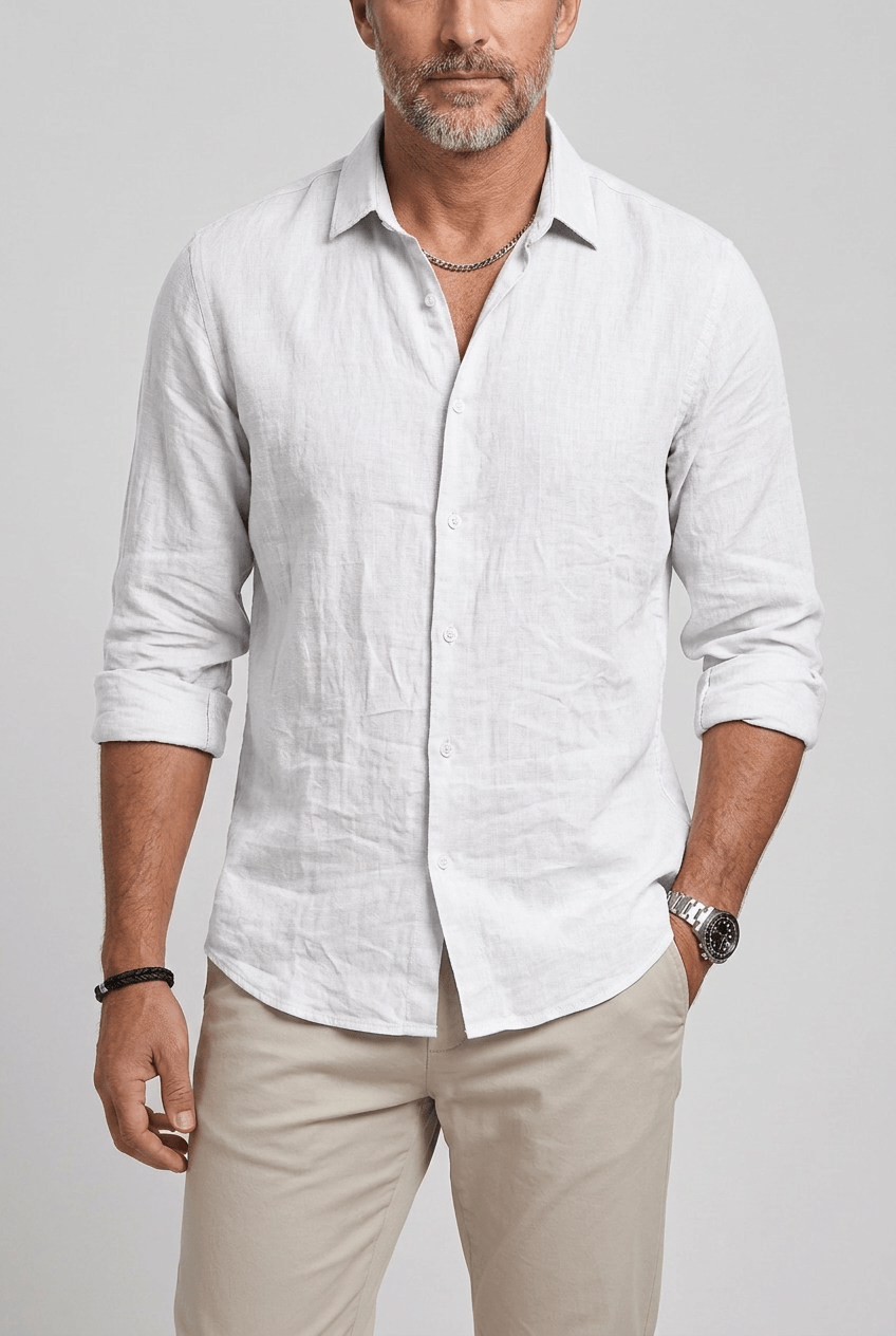 Men's Slim Fit Button-Up Shirt | Long Sleeves & Curved Hem