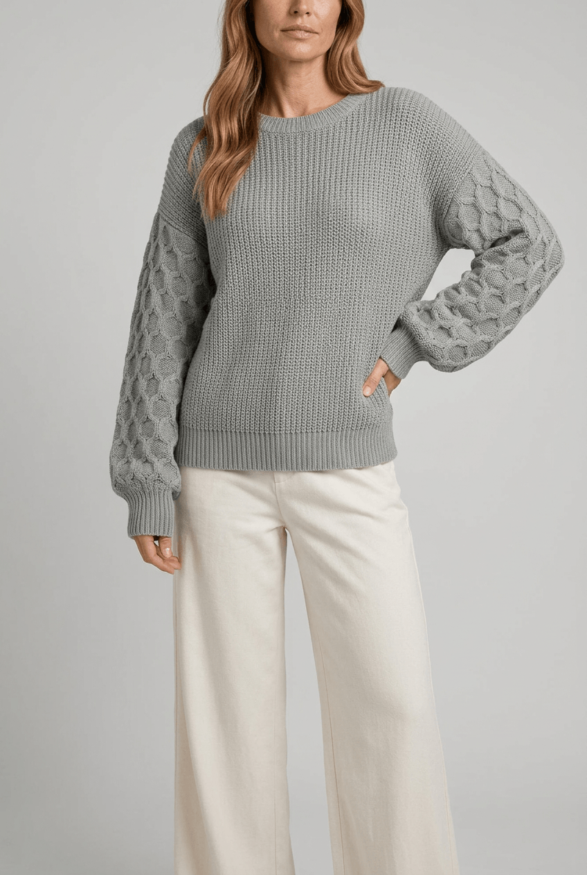 Women's Waffle Knit Jumper | Textured Sleeves