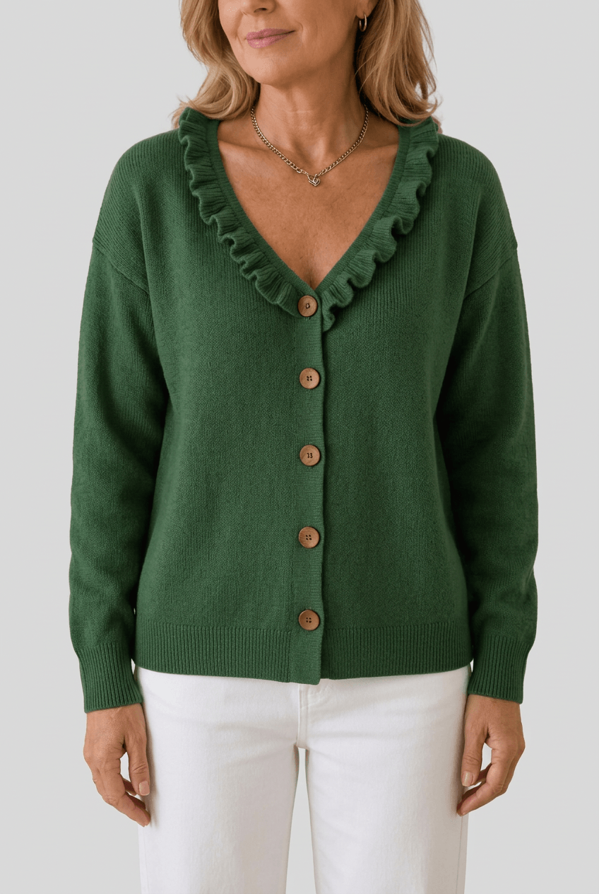 Women's Cardigan | Ruffle Collar & Button Front