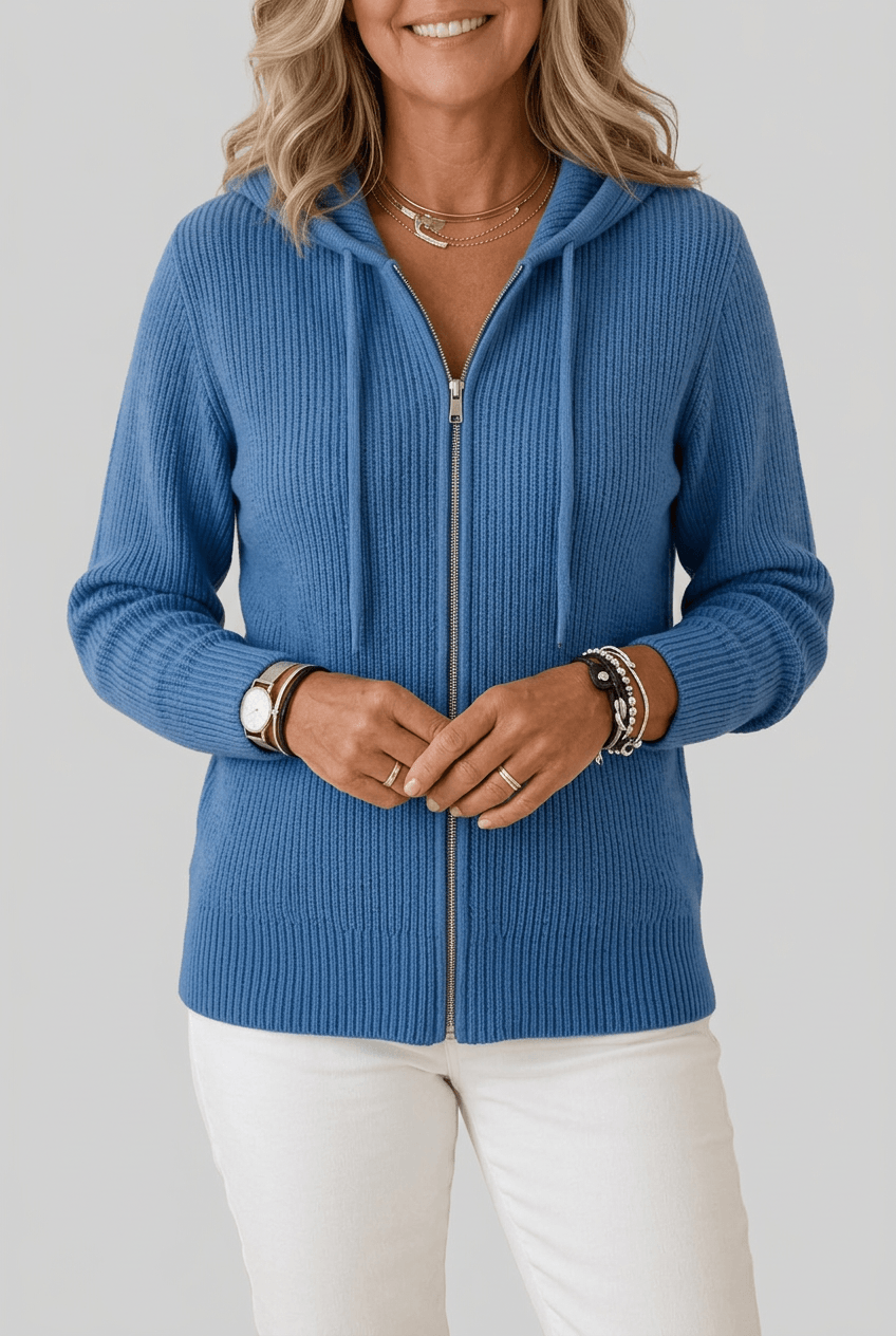 Women's Hooded Cardigan | Ribbed Knit & Full Zip