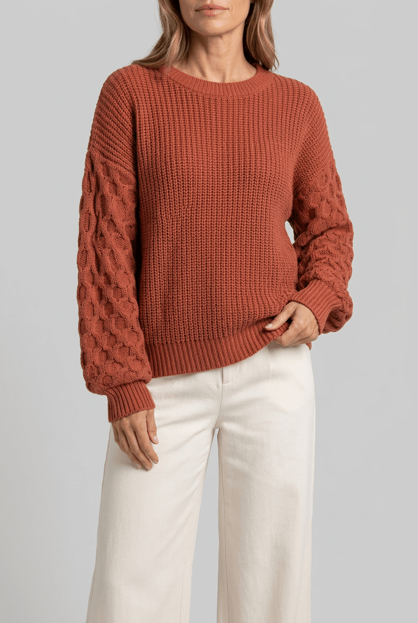 Women's Waffle Knit Jumper | Textured Sleeves