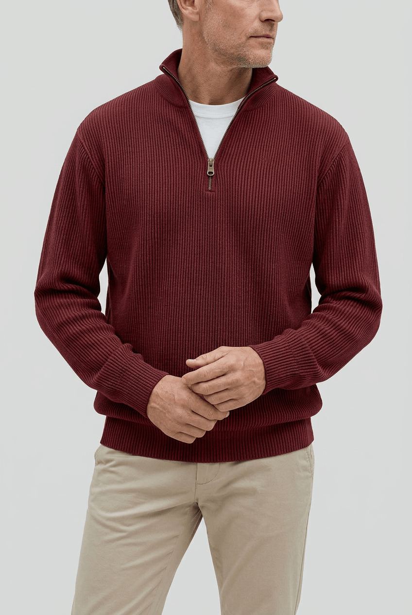 Men's Ribbed Quarter Zip Jumper | High Collar