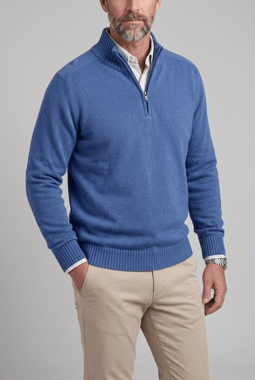 Men's Quarter Zip Sweater | High Collar and Ribbed Cuffs