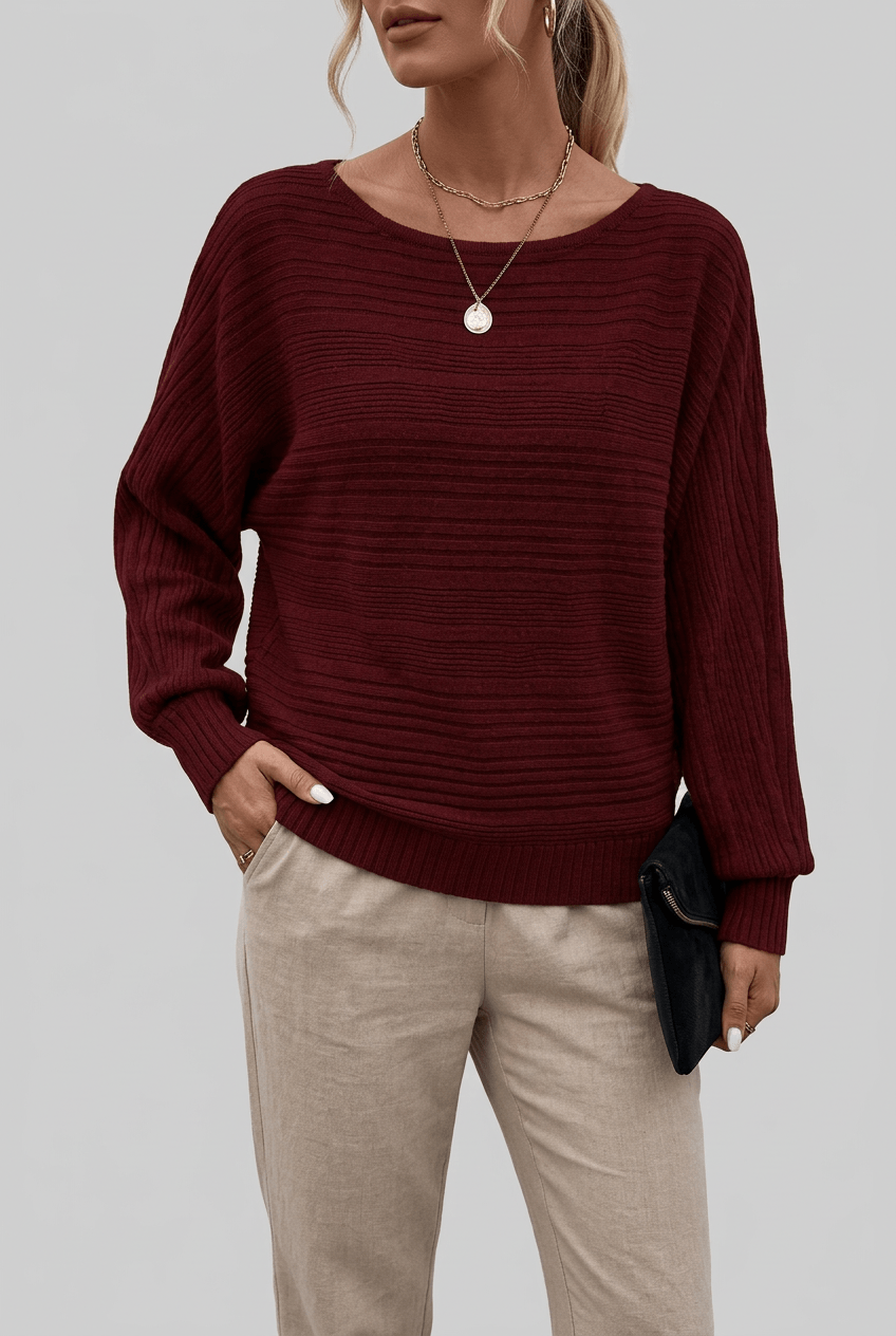 Women's Jumper | Striped Boat Neck & Ribbed Cuffs