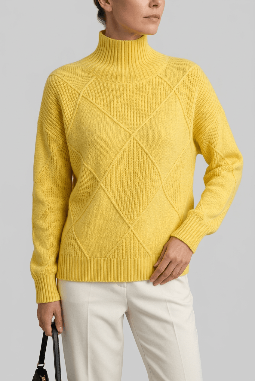 Women's Roll Neck Jumper | Textured Diamond Knit