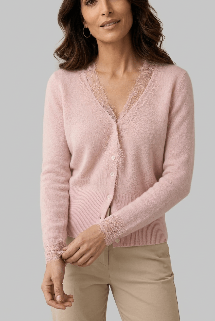 Women's Cardigan | Lace-Look Trim & Button Front