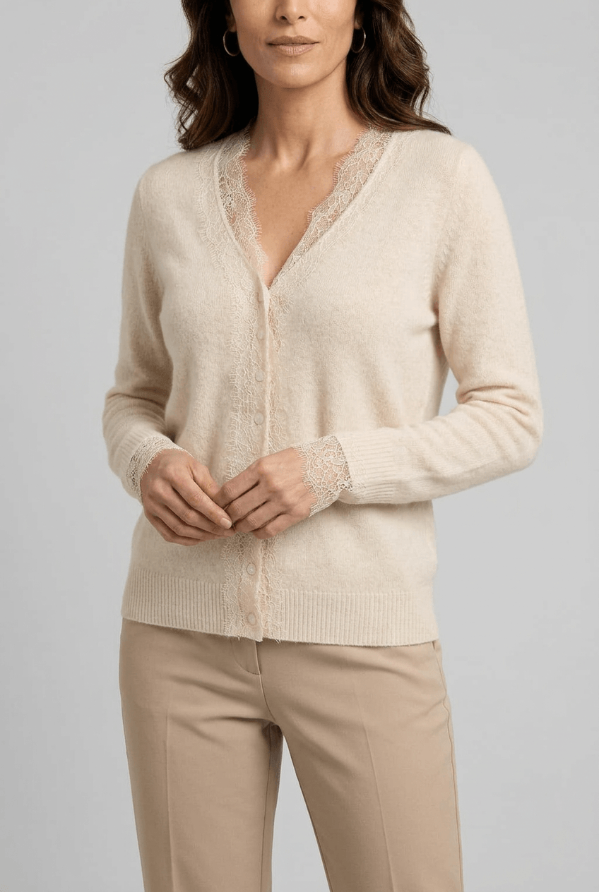 Women's Cardigan | Lace-Look Trim & Button Front