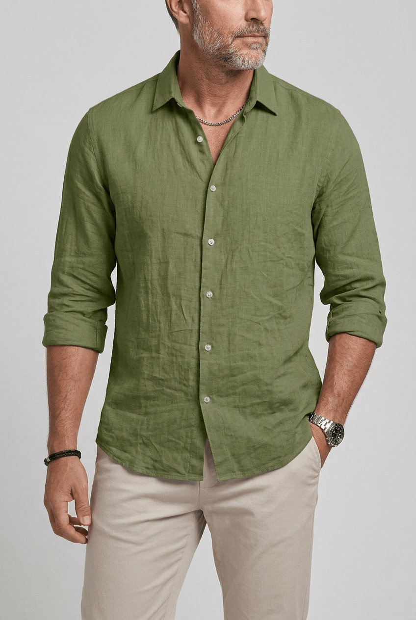 Men's Slim Fit Button-Up Shirt | Long Sleeves & Curved Hem