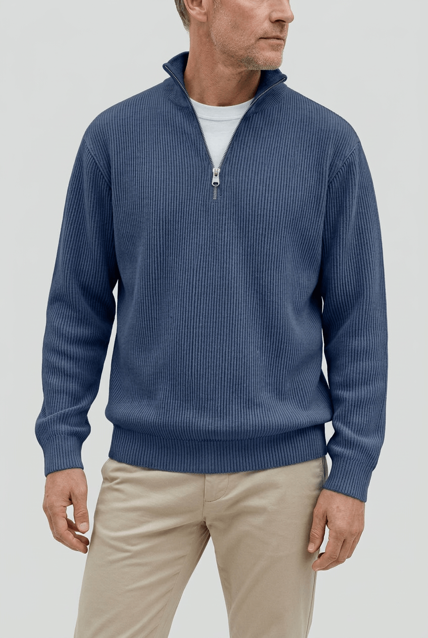 Men's Ribbed Quarter Zip Jumper | High Collar