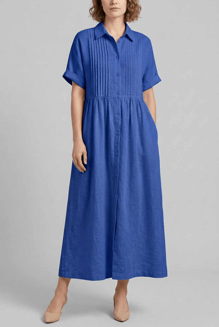 Women's Maxi Shirt Dress | Smocked Waist & Full-Length Skirt